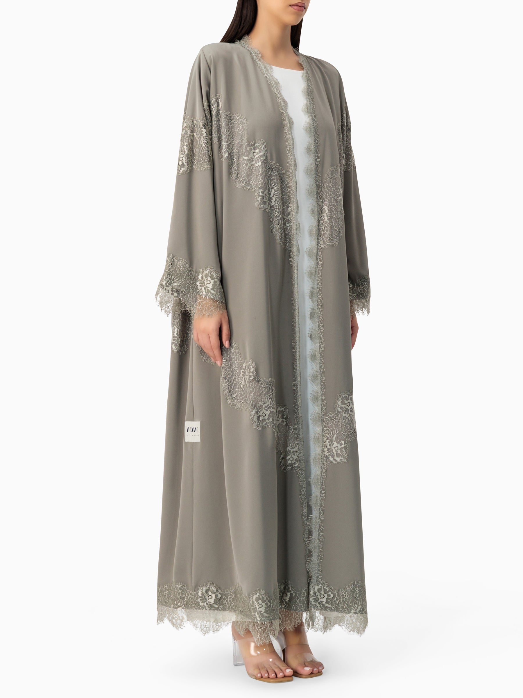 Grace - Lines of Dantel (Light Grey Abaya)