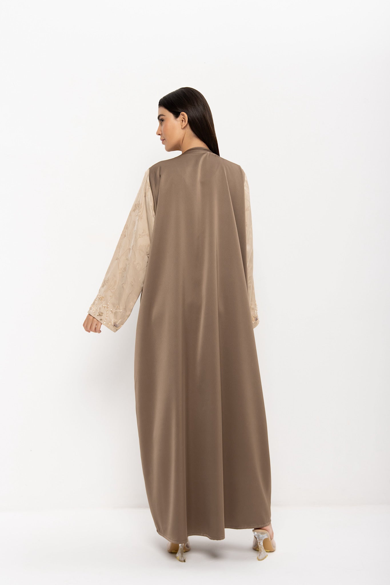 Glory - Two Toned Floral Embroidery - (Brown Abaya)