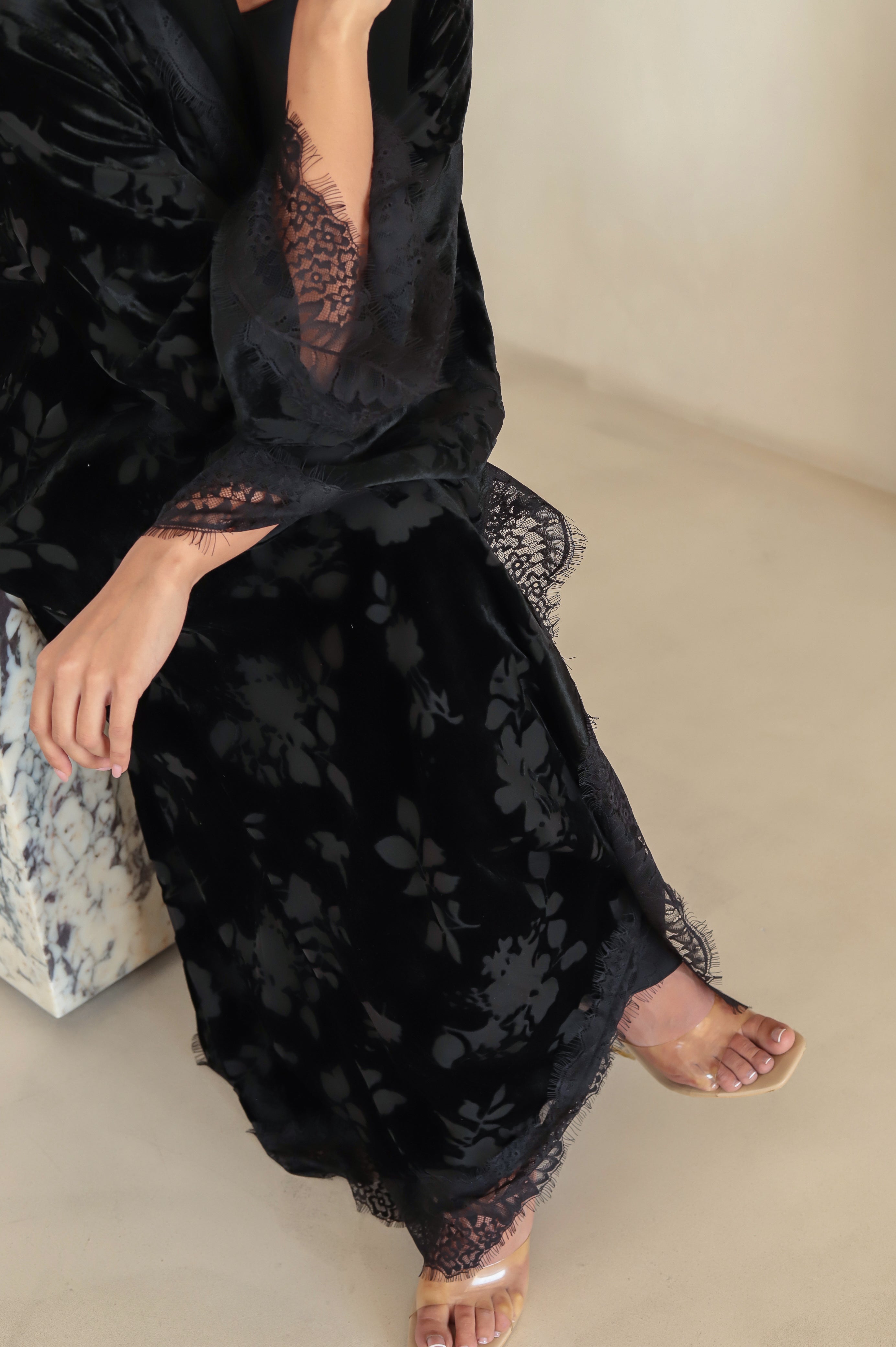 Velvet - Garden Black Abaya
