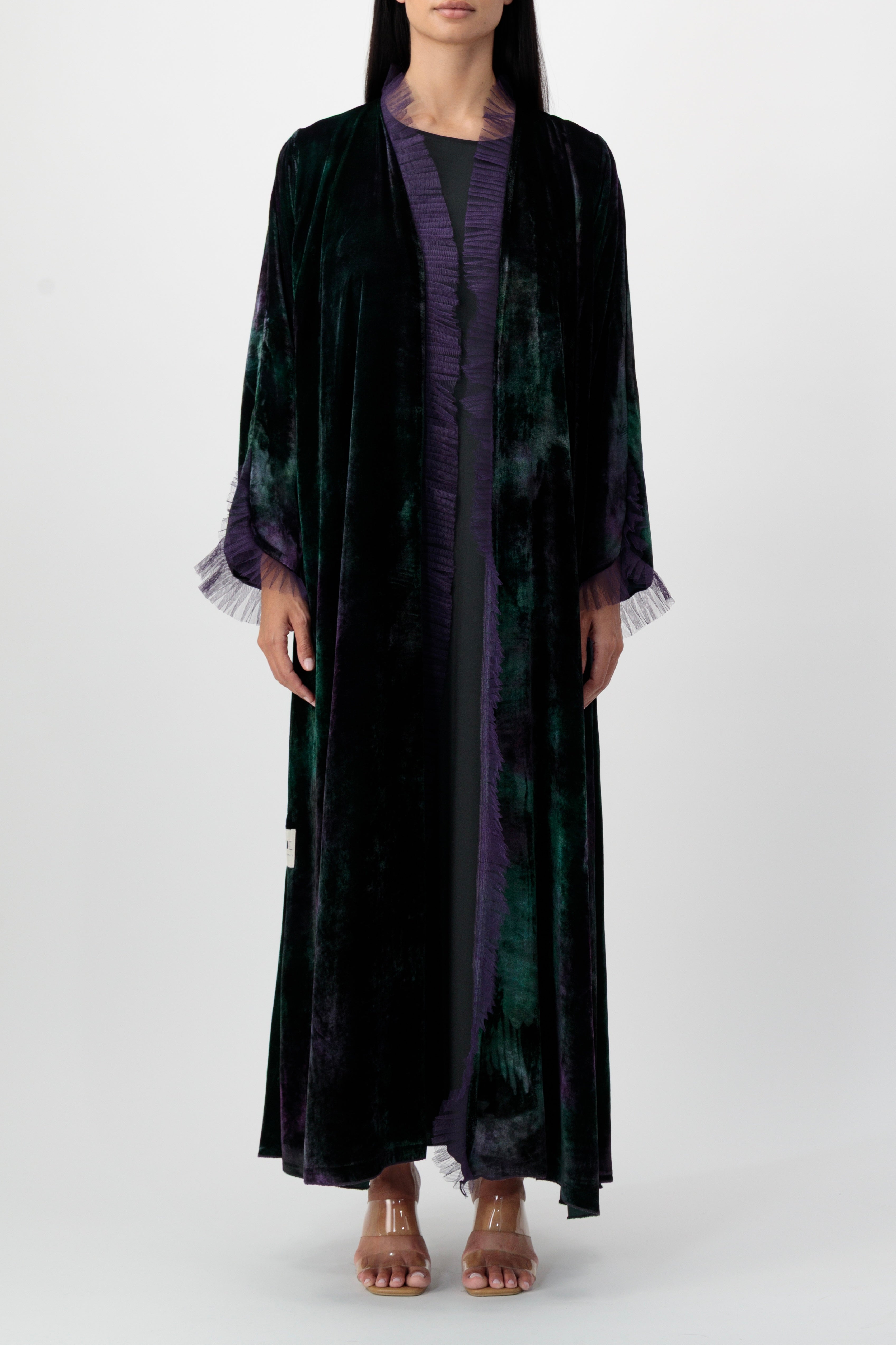 Velvet - Tulle Purple/Green Abaya