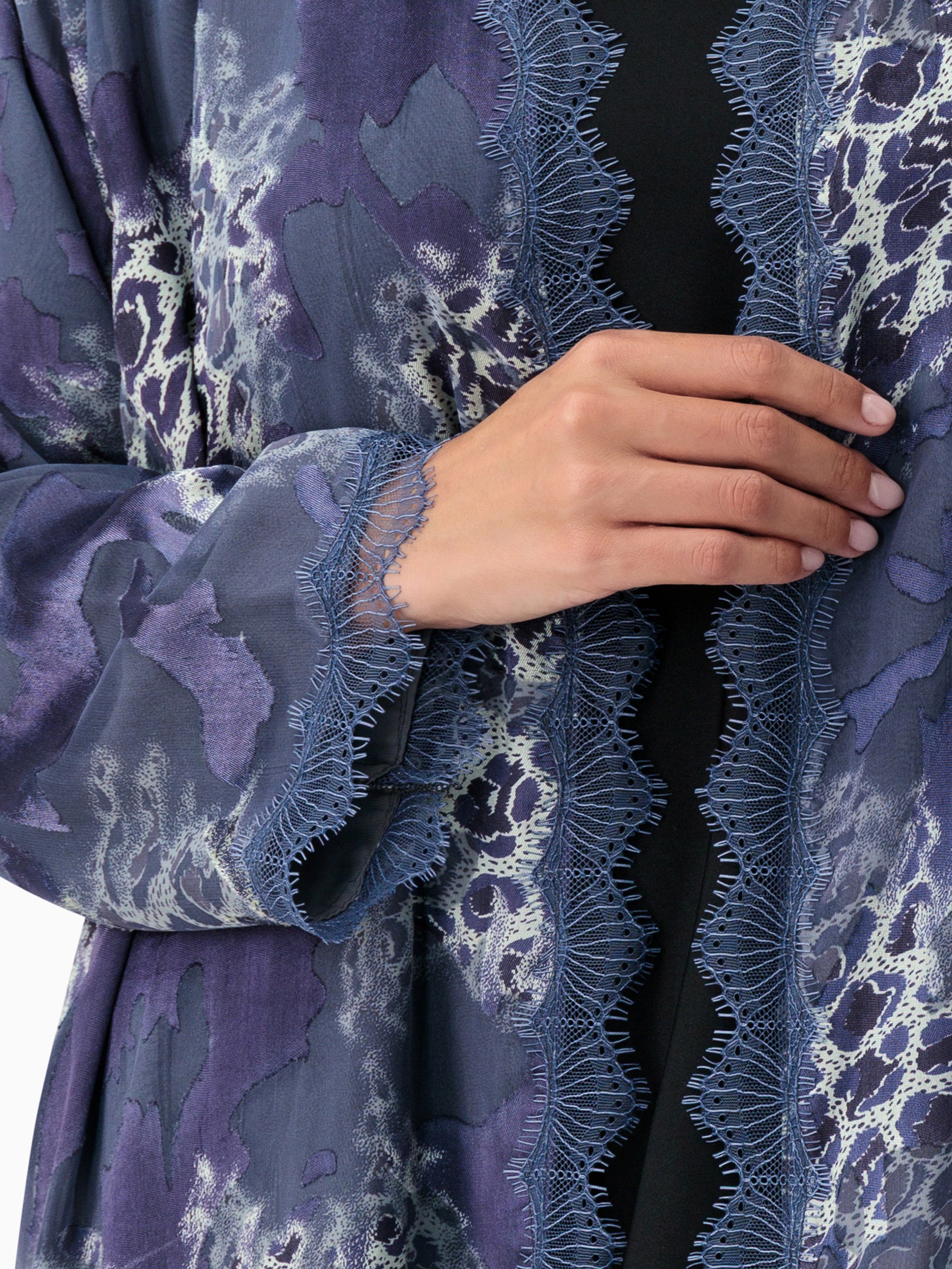 French Dantel - Abstract Purple / Grey Abaya