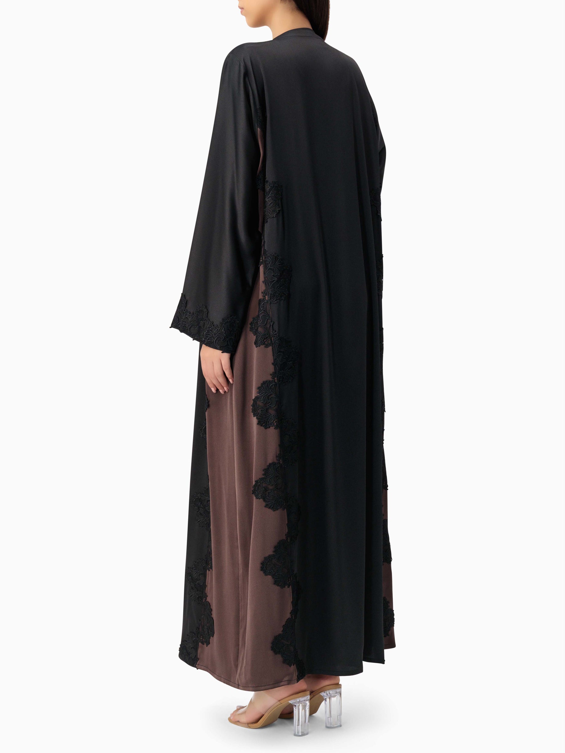 Royal - Two Tone Leaves Lace - (Black & Brown Abaya)