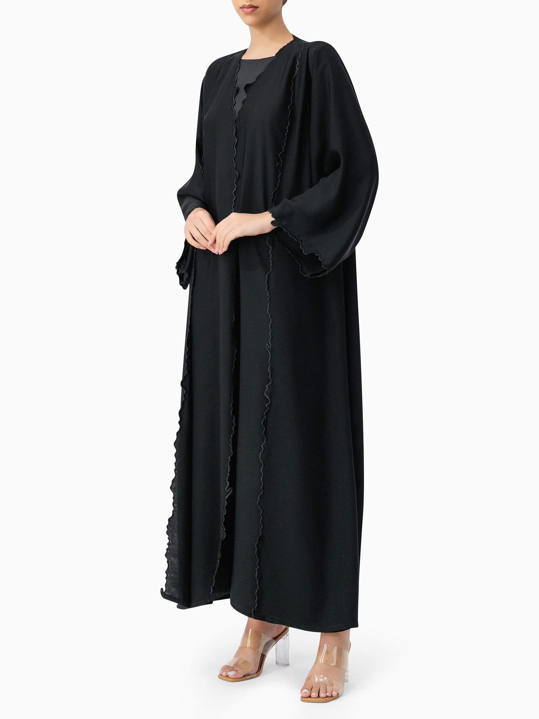 Waves Layers - Embroidery Black Abaya