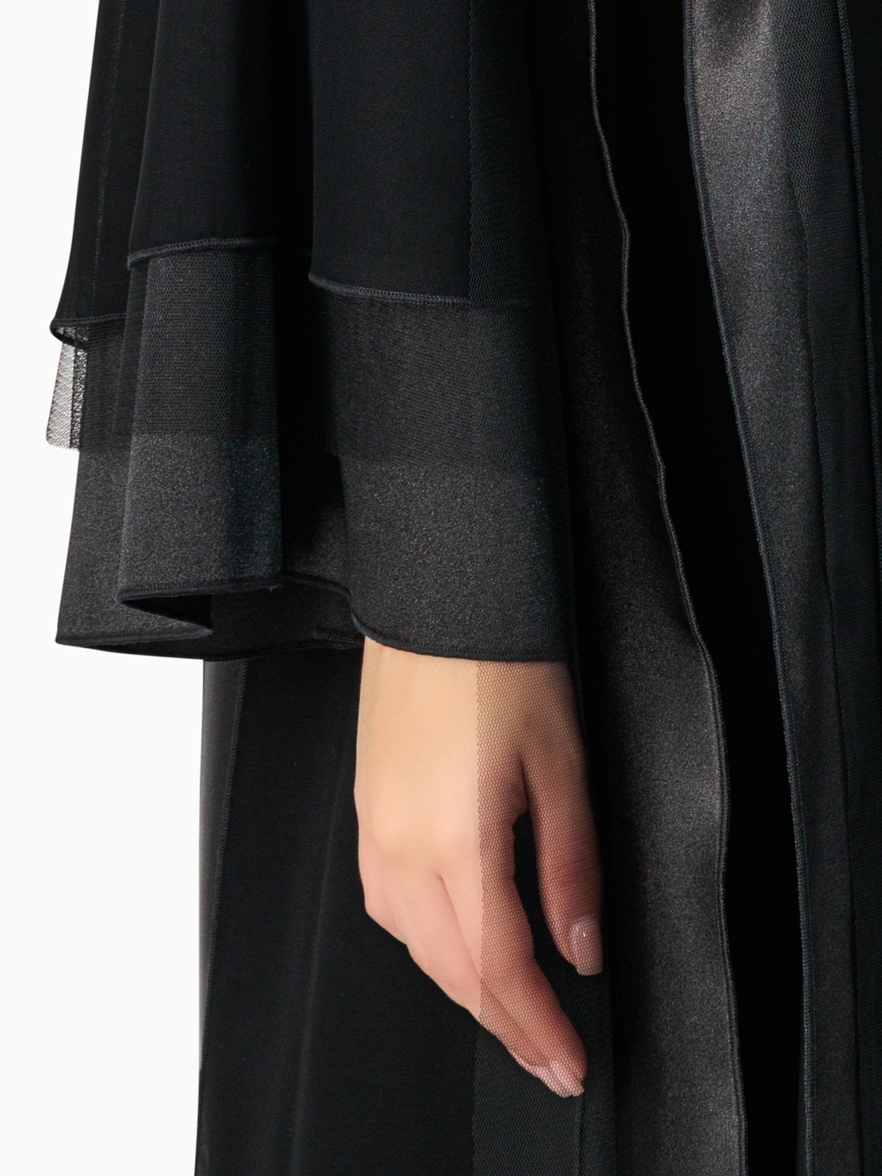 Black Satin Tulle Layers Abaya