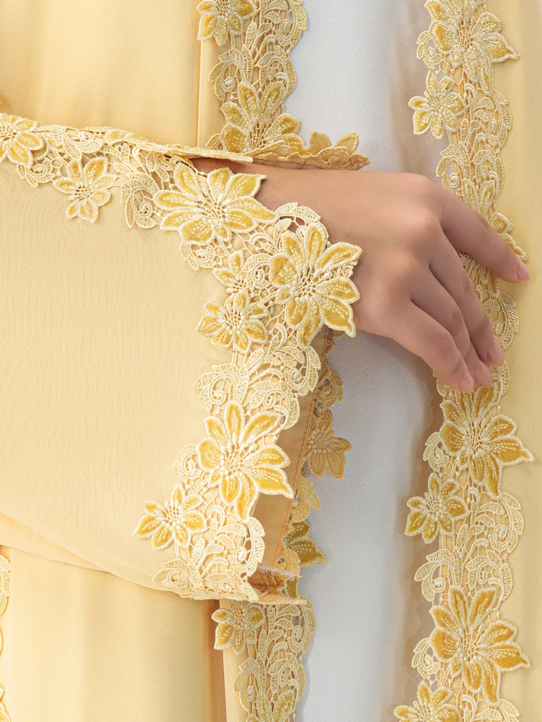 Floral Lace - Butter Yellow Abaya