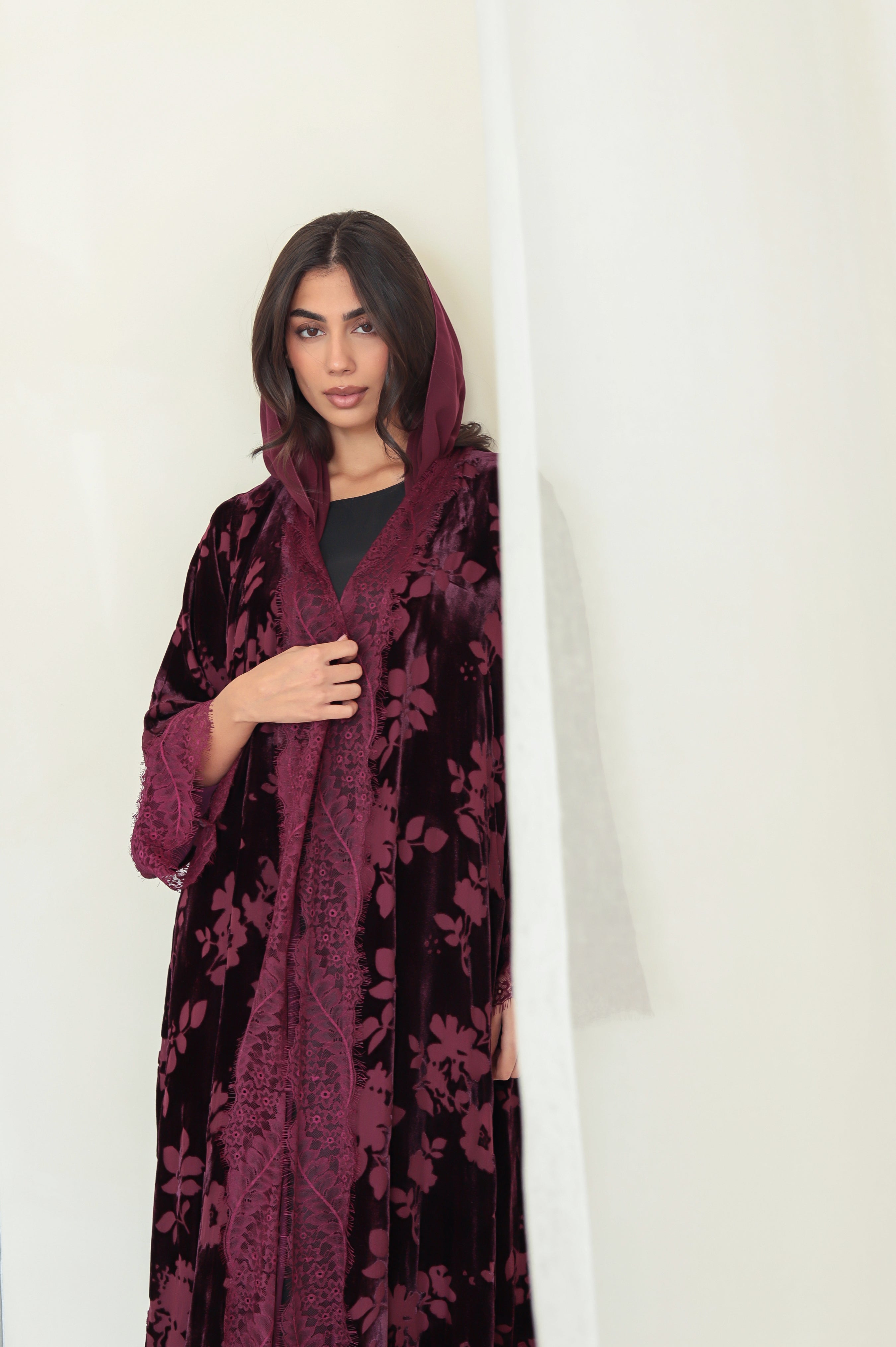 Velvet - Garden Purple/Maroon Abaya
