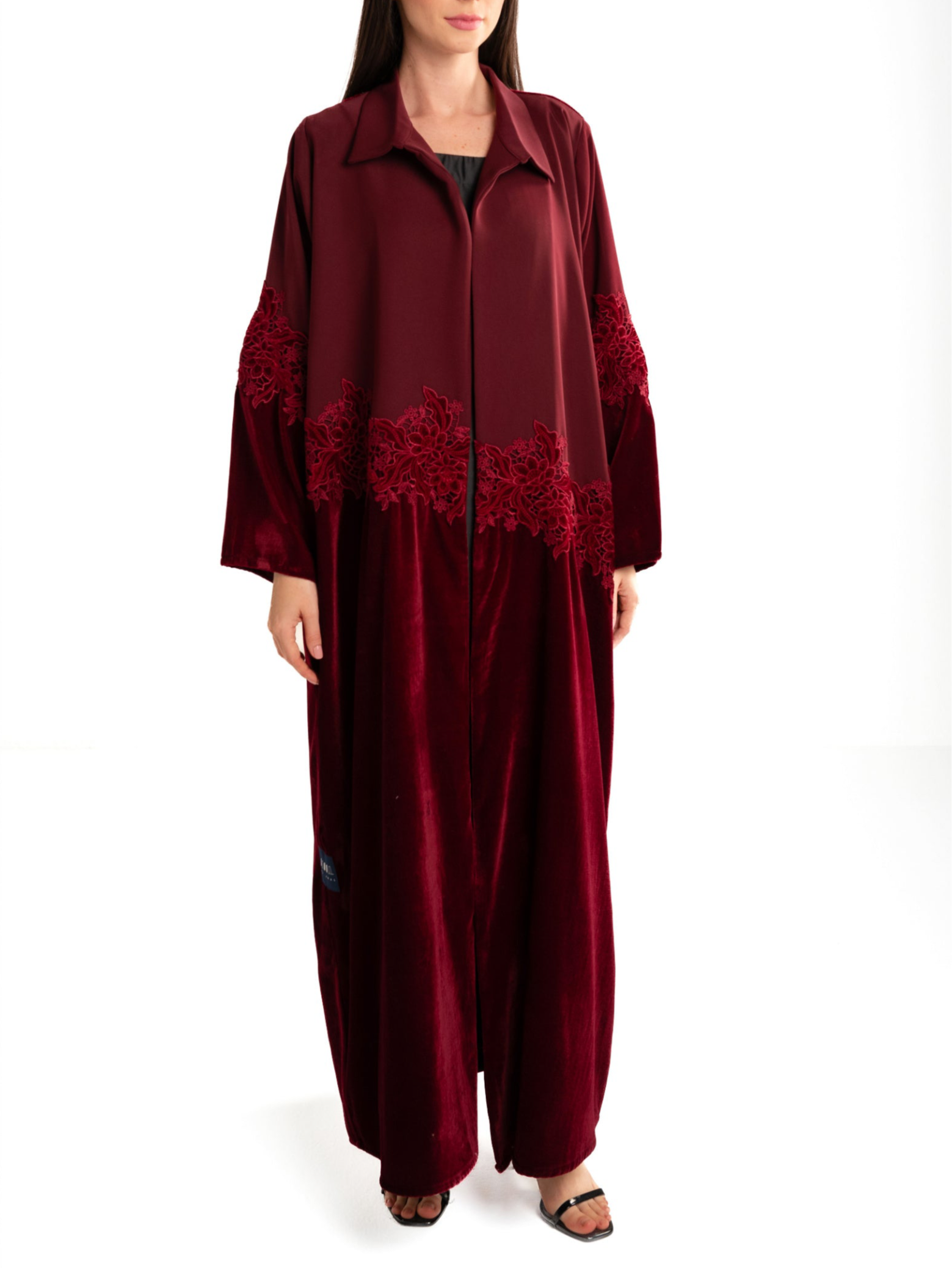 Velvet Lace Maroon Abaya