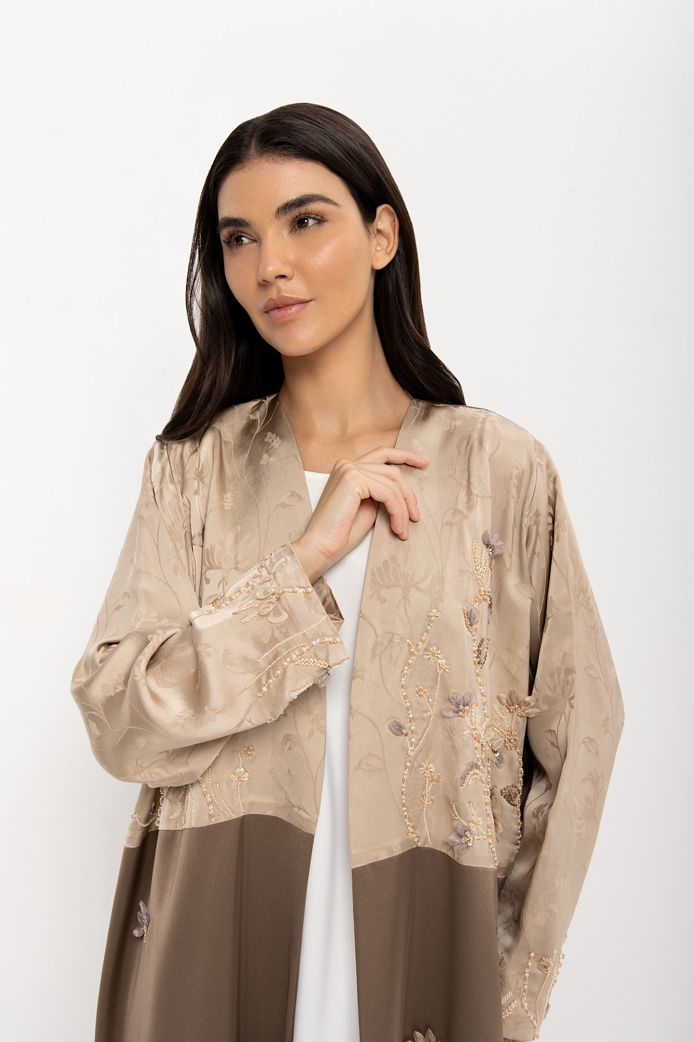 Glory - Two Toned Floral Embroidery - (Brown Abaya)