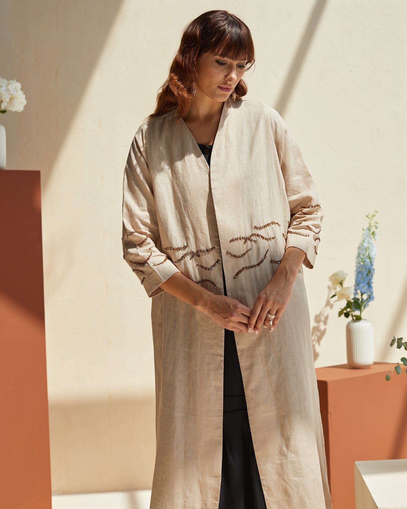 Brown Linen Embroidery