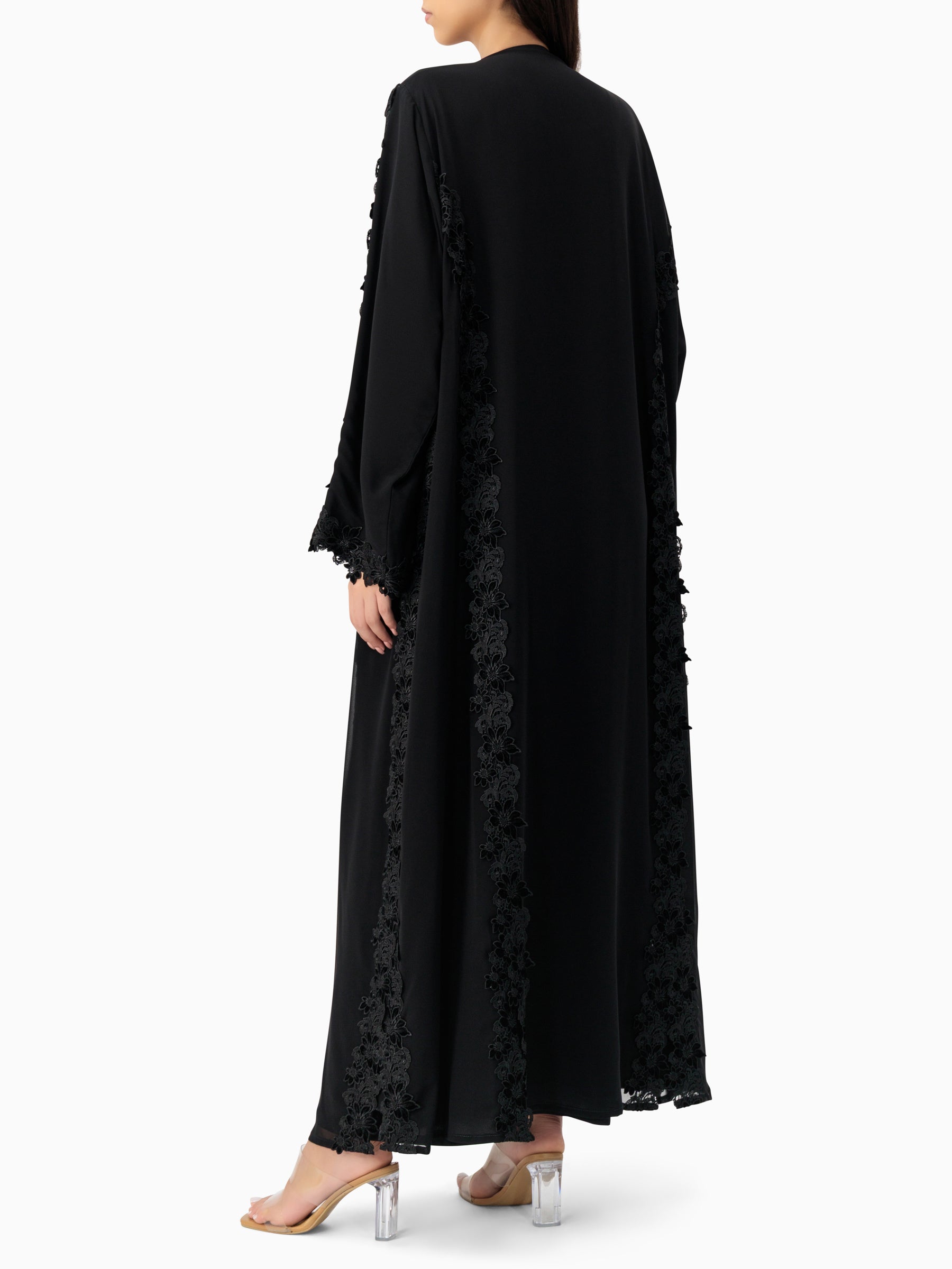 Floral Lace Black Abaya