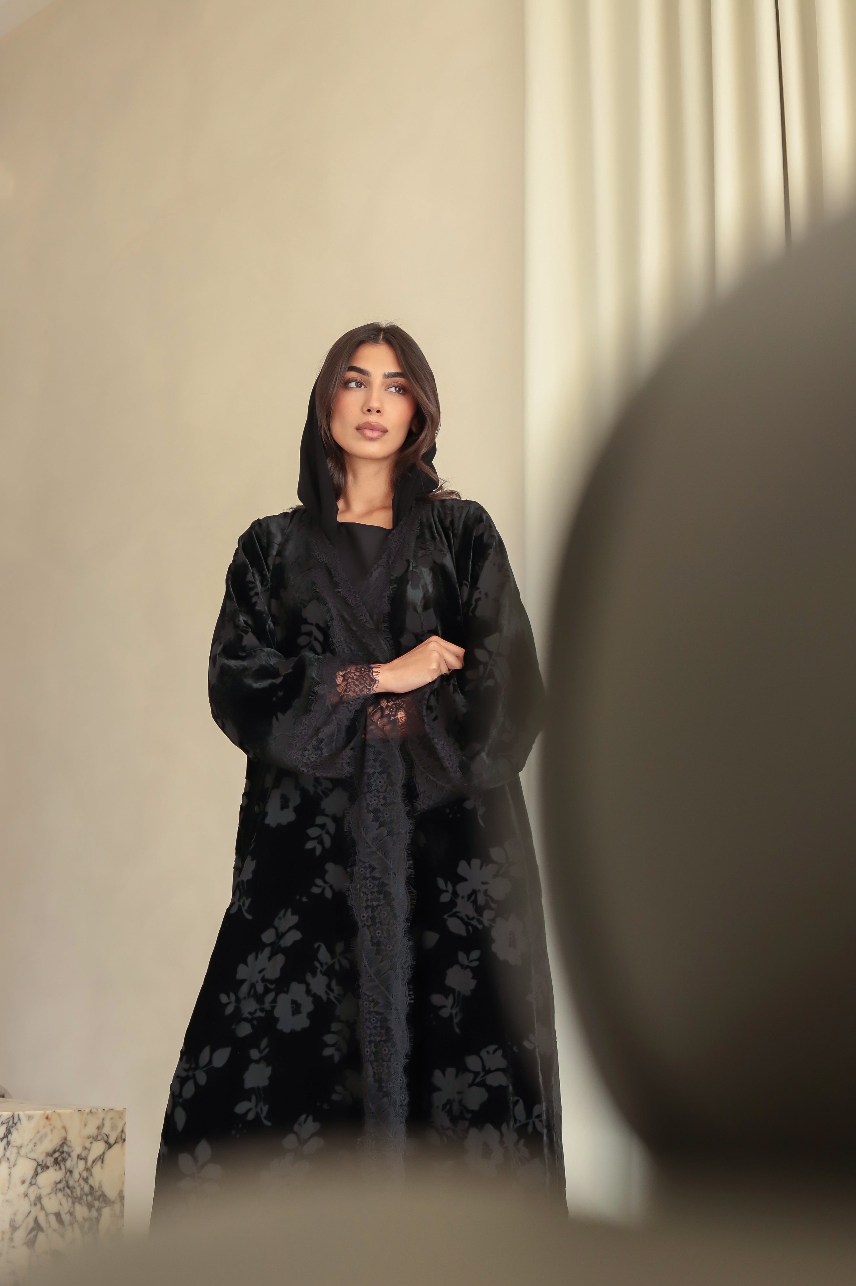 Velvet - Garden Black Abaya