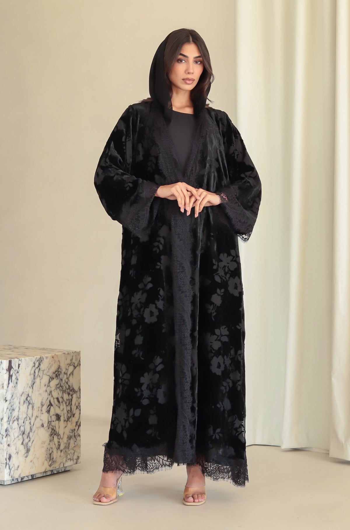 Velvet - Garden Black Abaya