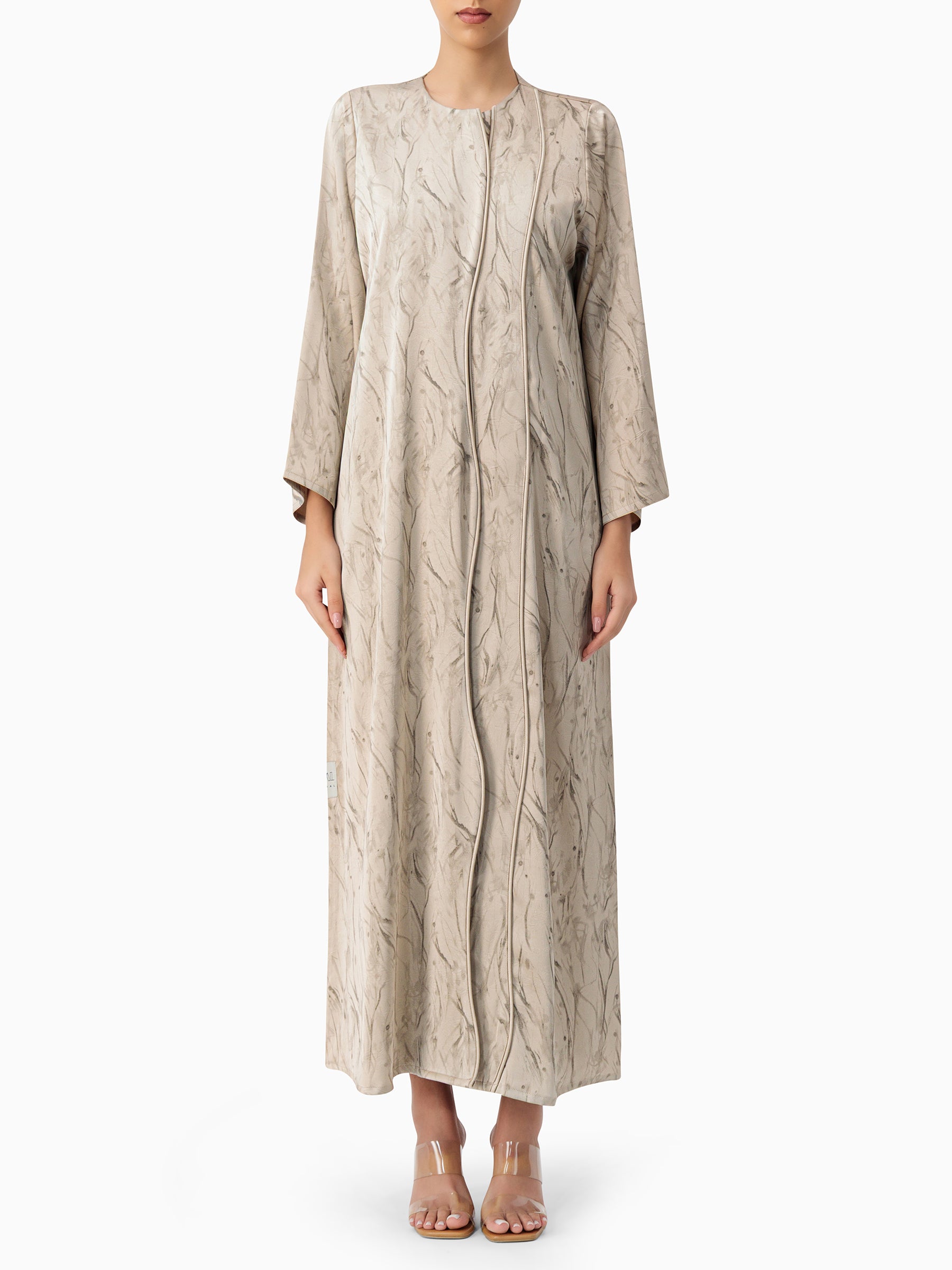 Piping Jacquard Beige Abaya