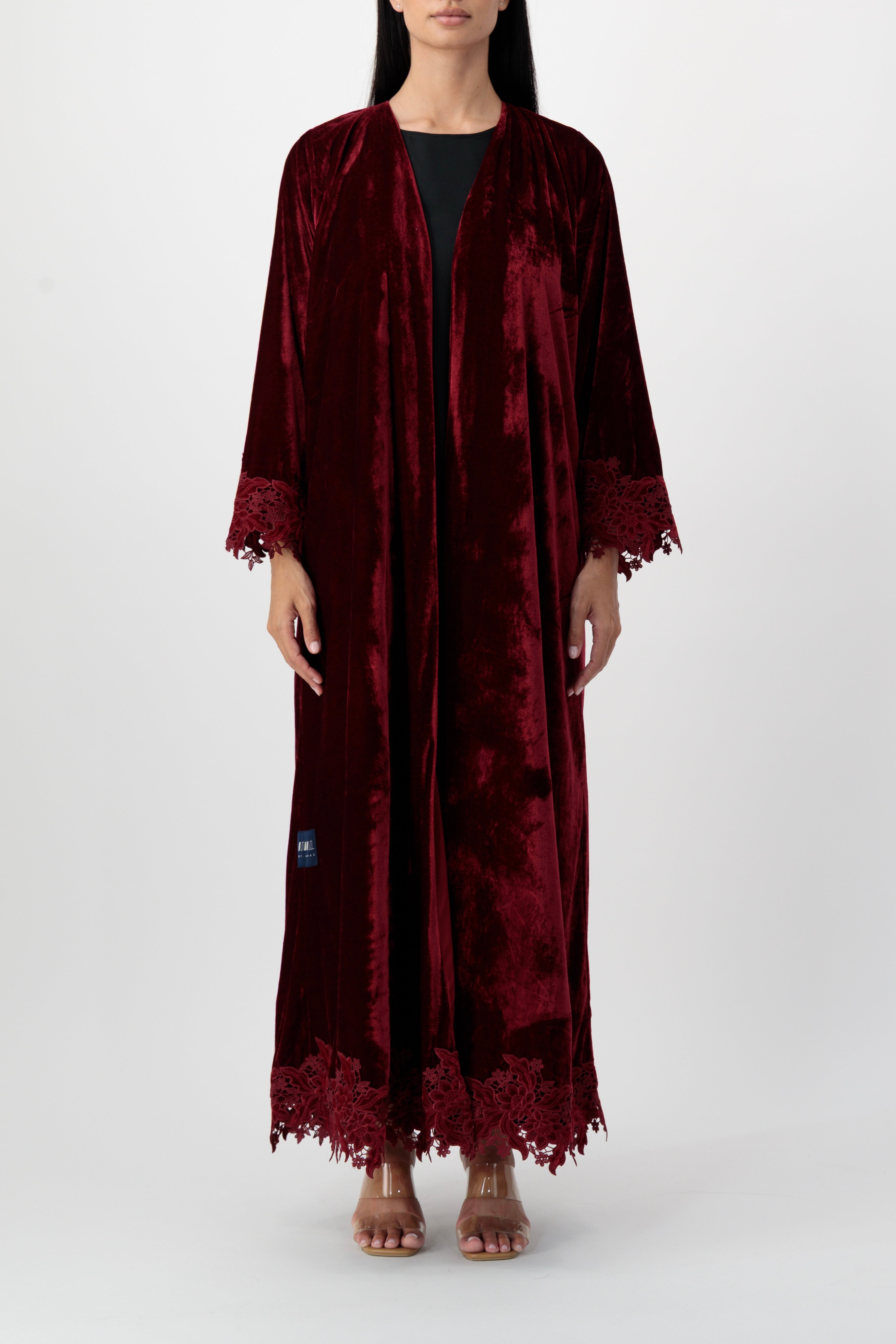 Velvet - Border Maroon Abaya