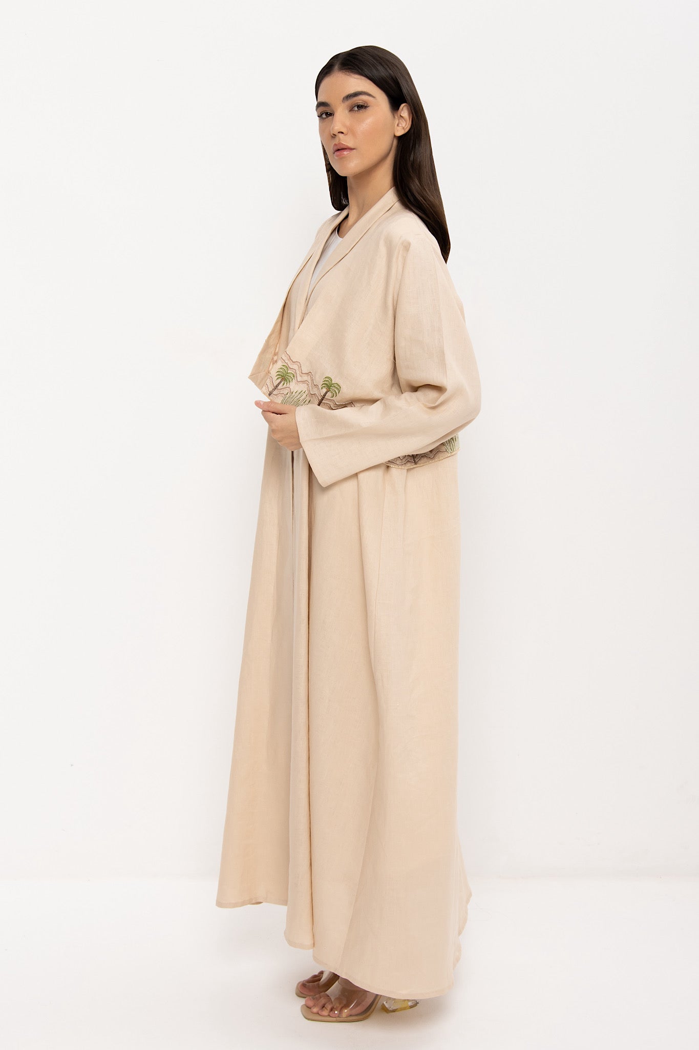 Mount - Linen Palm Tree Embroidery - (Beige Abaya)