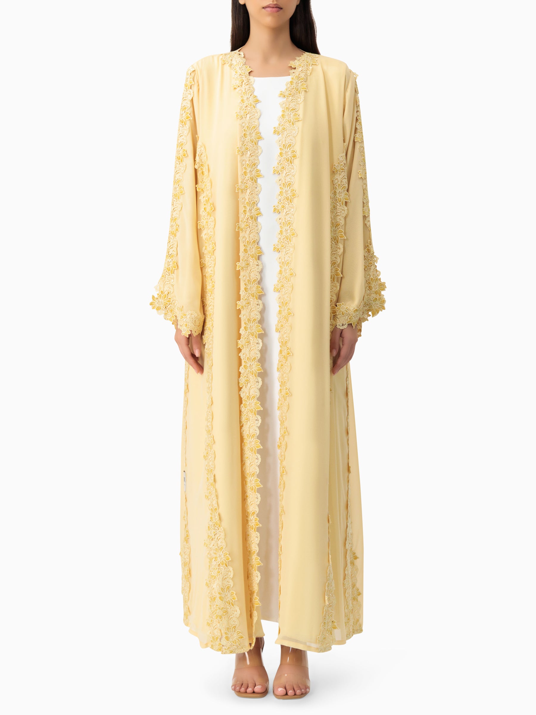 Floral Lace - Butter Yellow Abaya