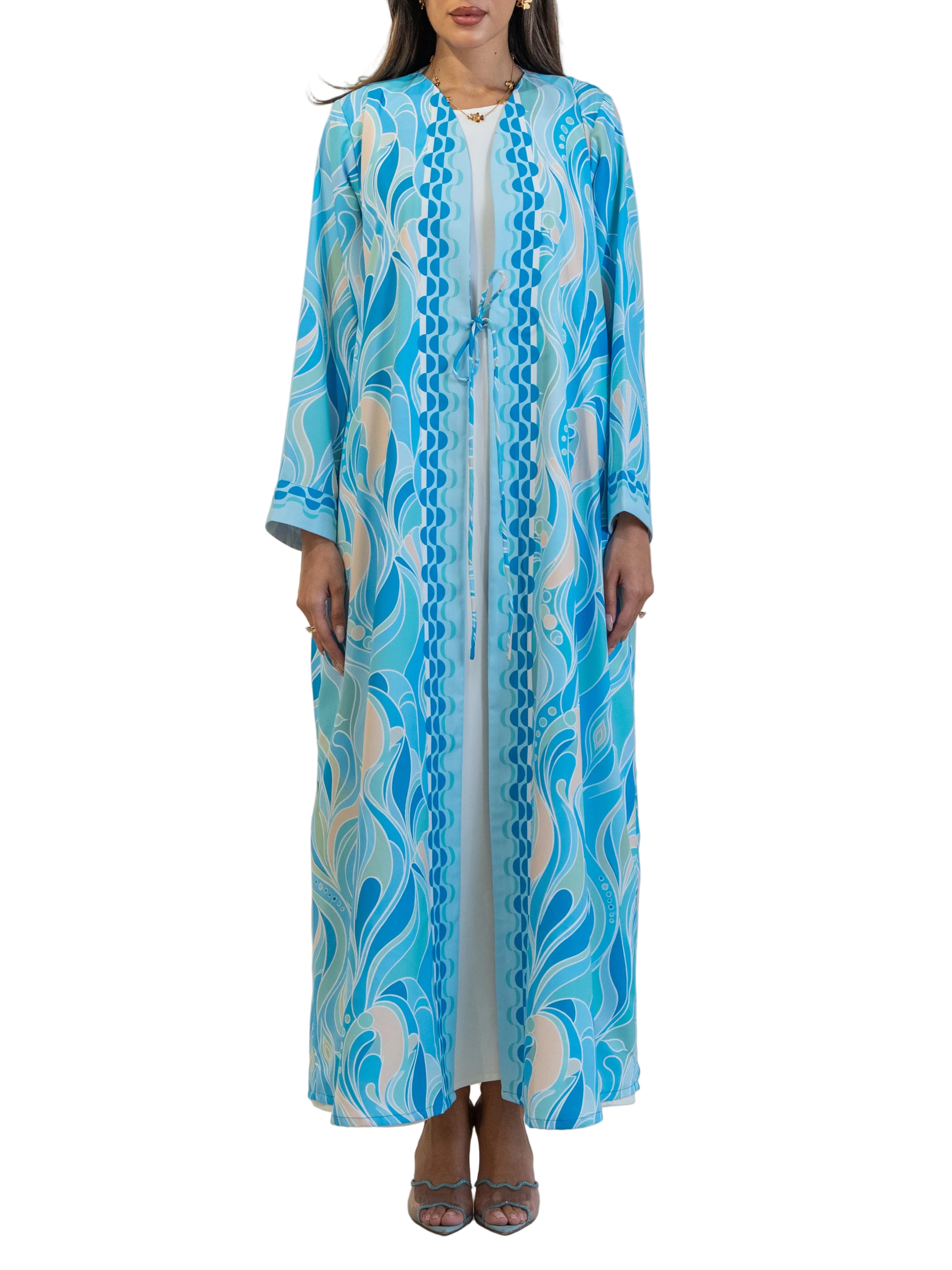 Printed Waves - Sky Blue Abaya