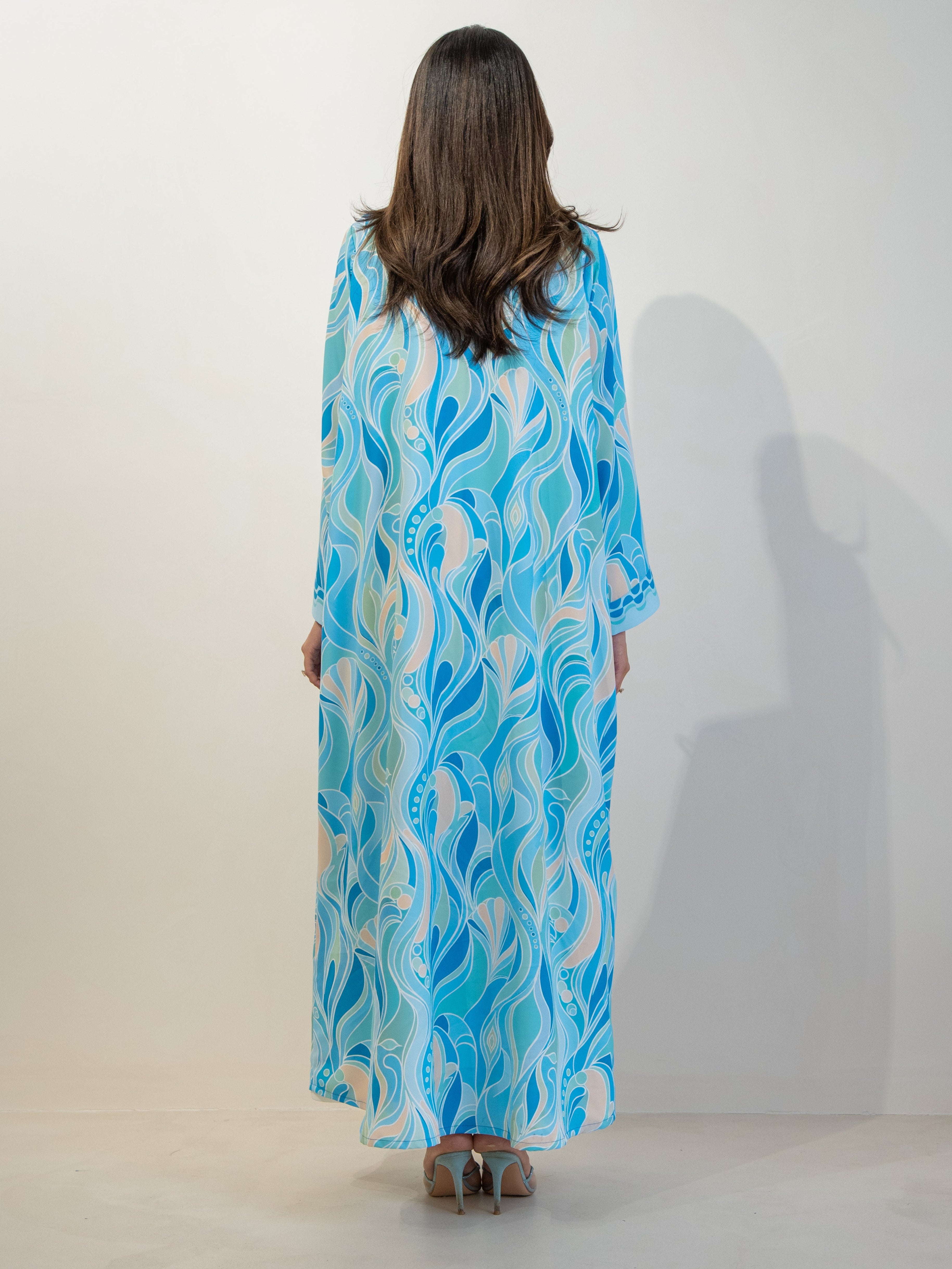 Printed Waves - Sky Blue Abaya