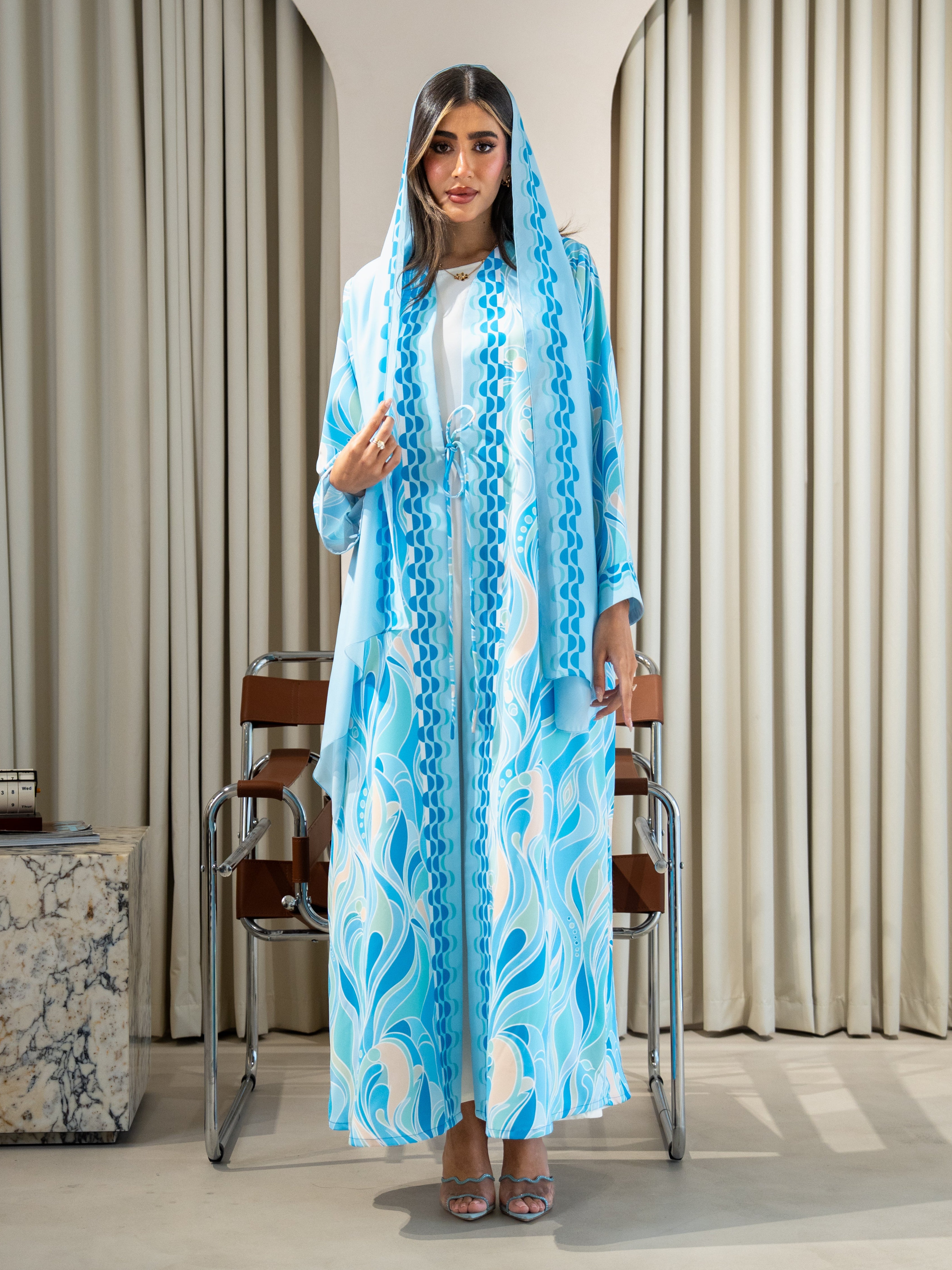 Printed Waves - Sky Blue Abaya