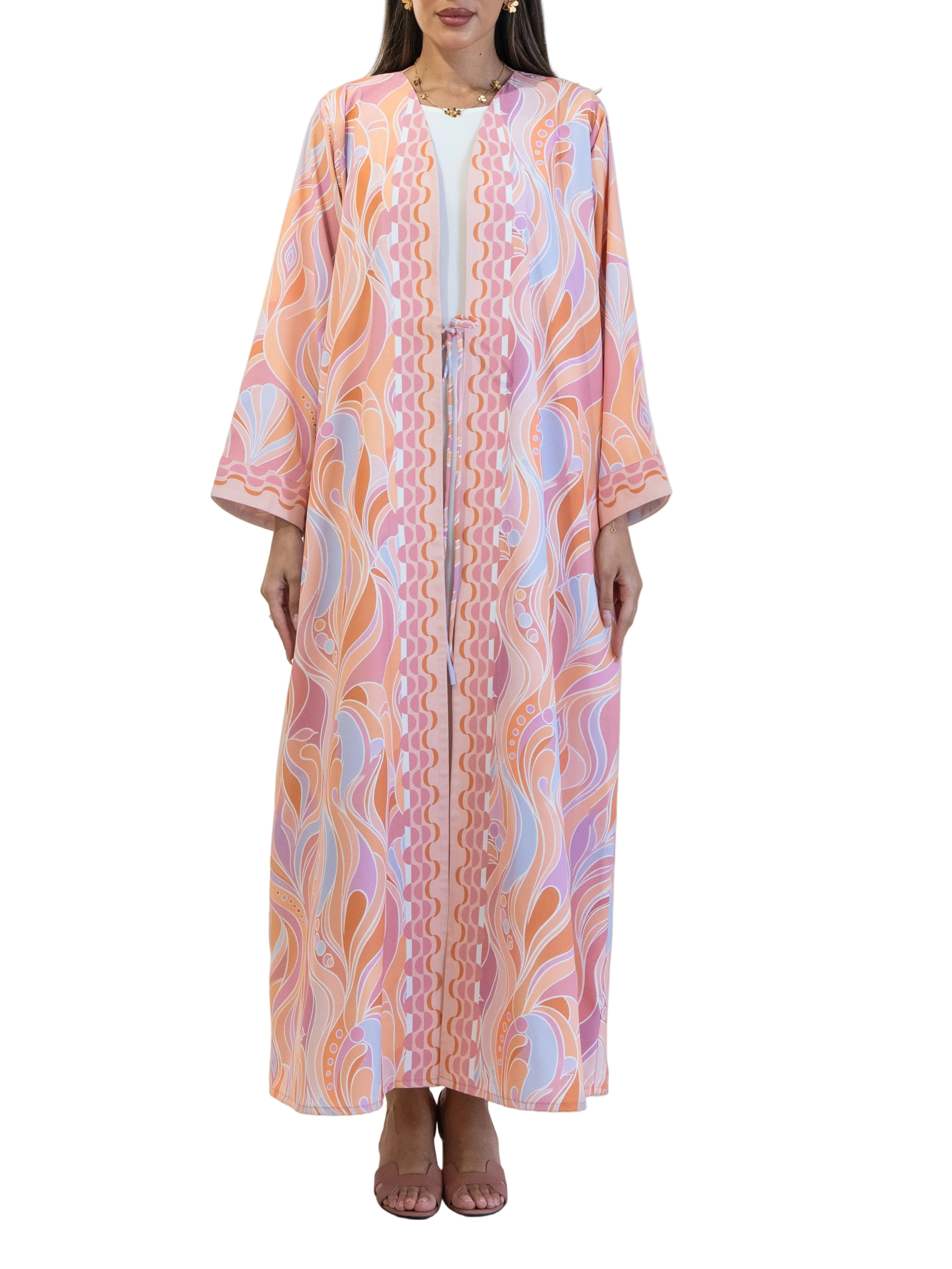 Printed Waves - Pink Abaya