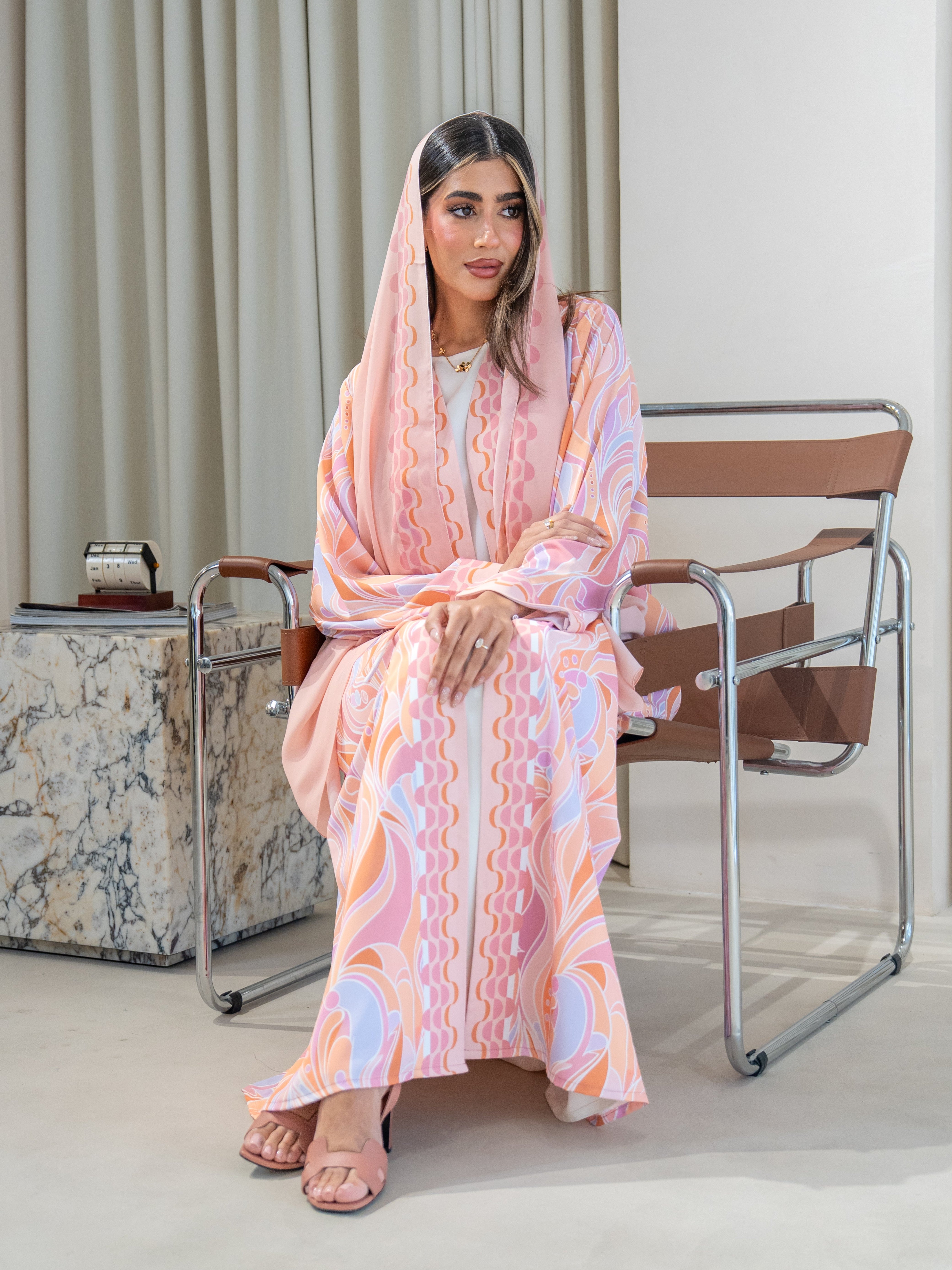 Printed Waves - Pink Abaya