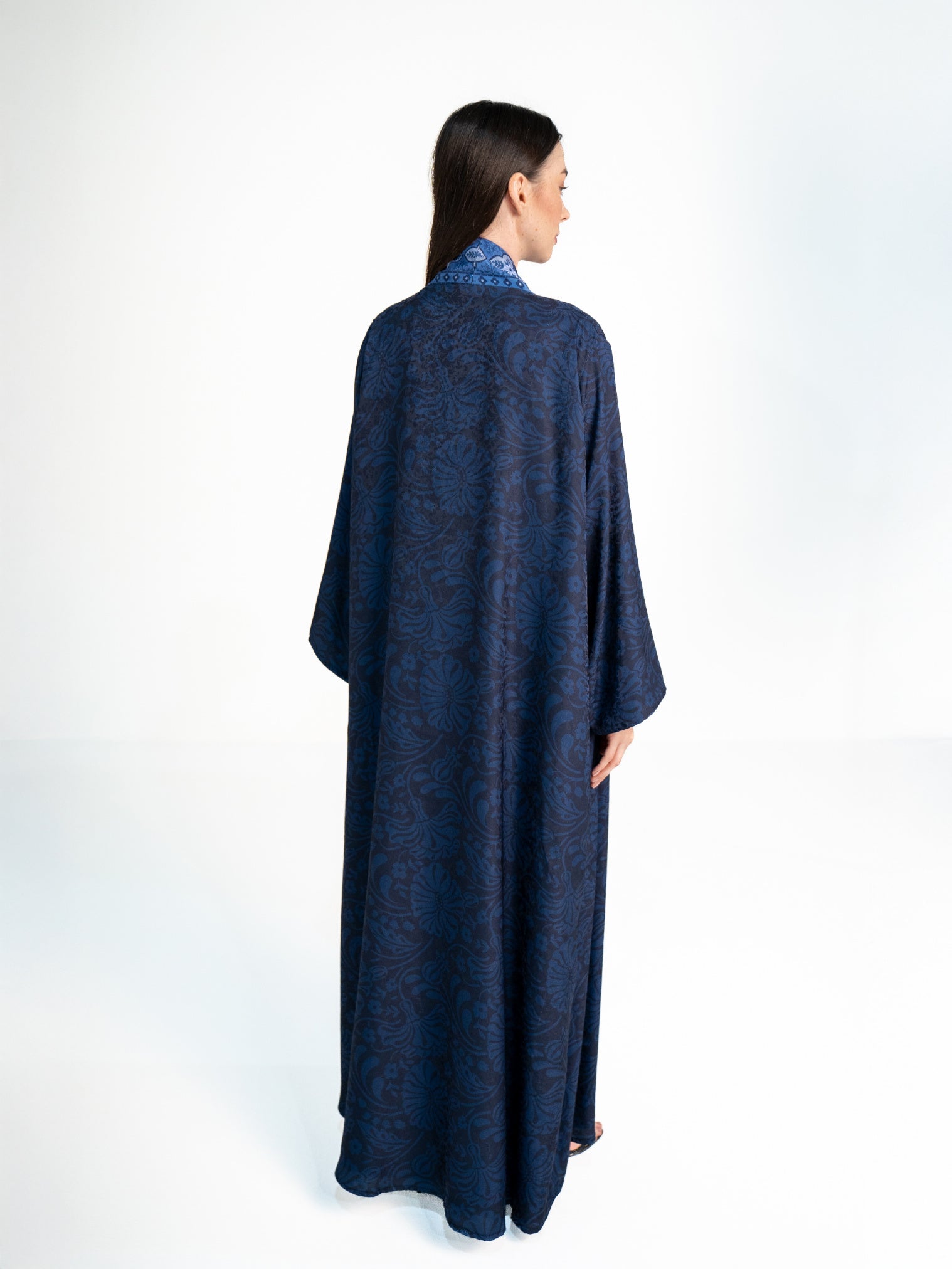 Printed Floral Jacquard Abaya - Blue Abaya