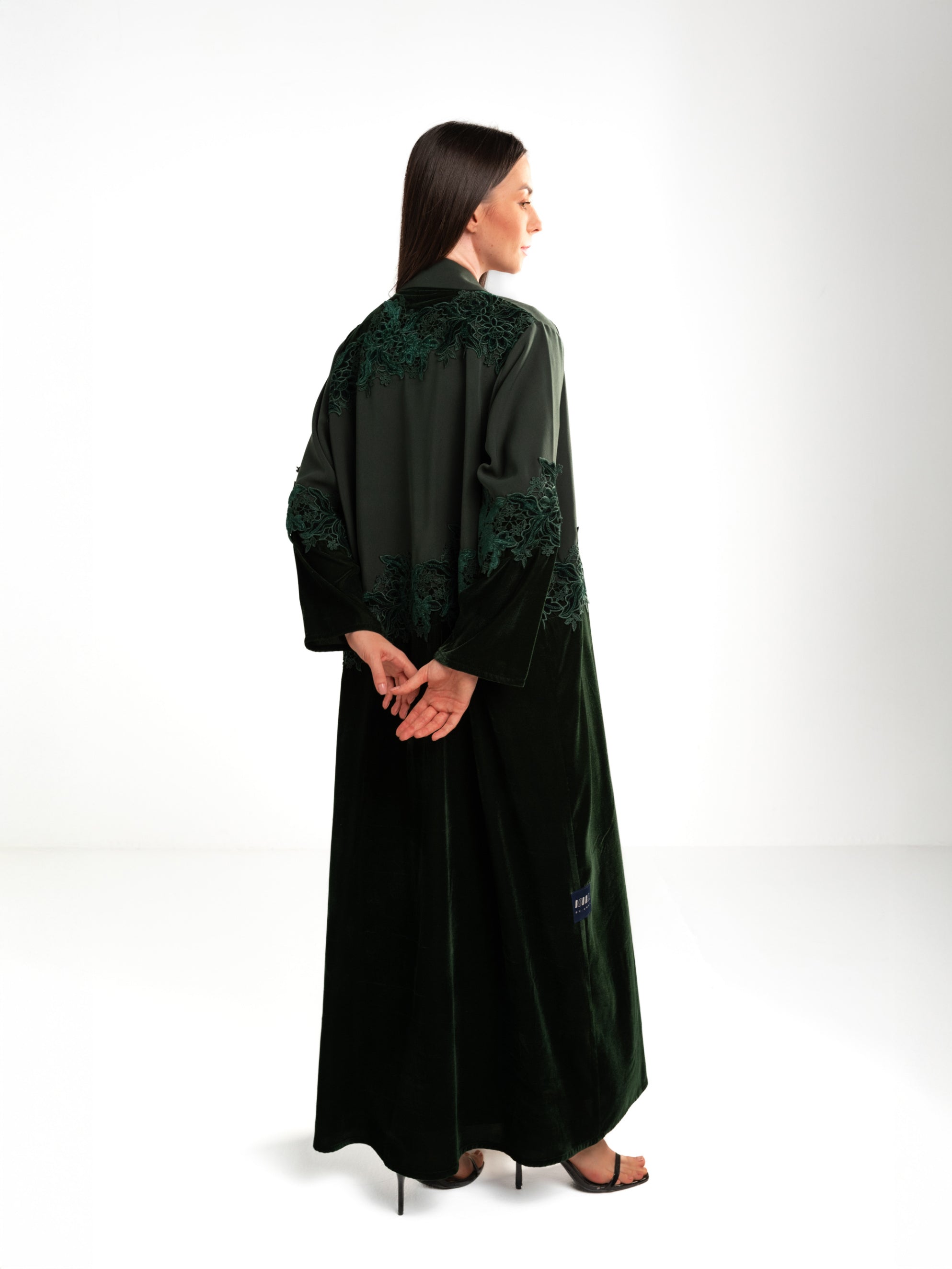 Velvet Lace Green Abaya