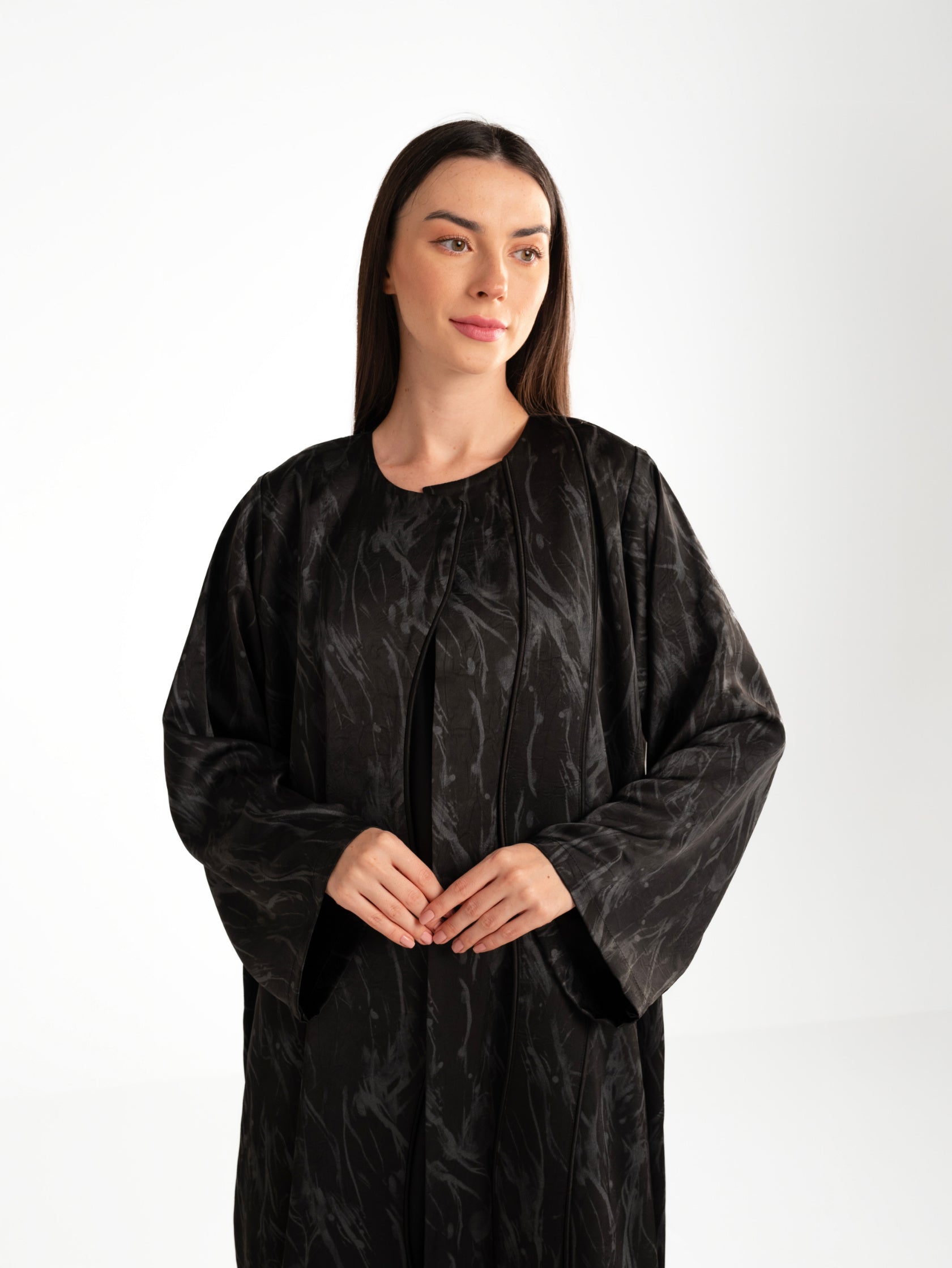 Piping Jacquard Black Abaya