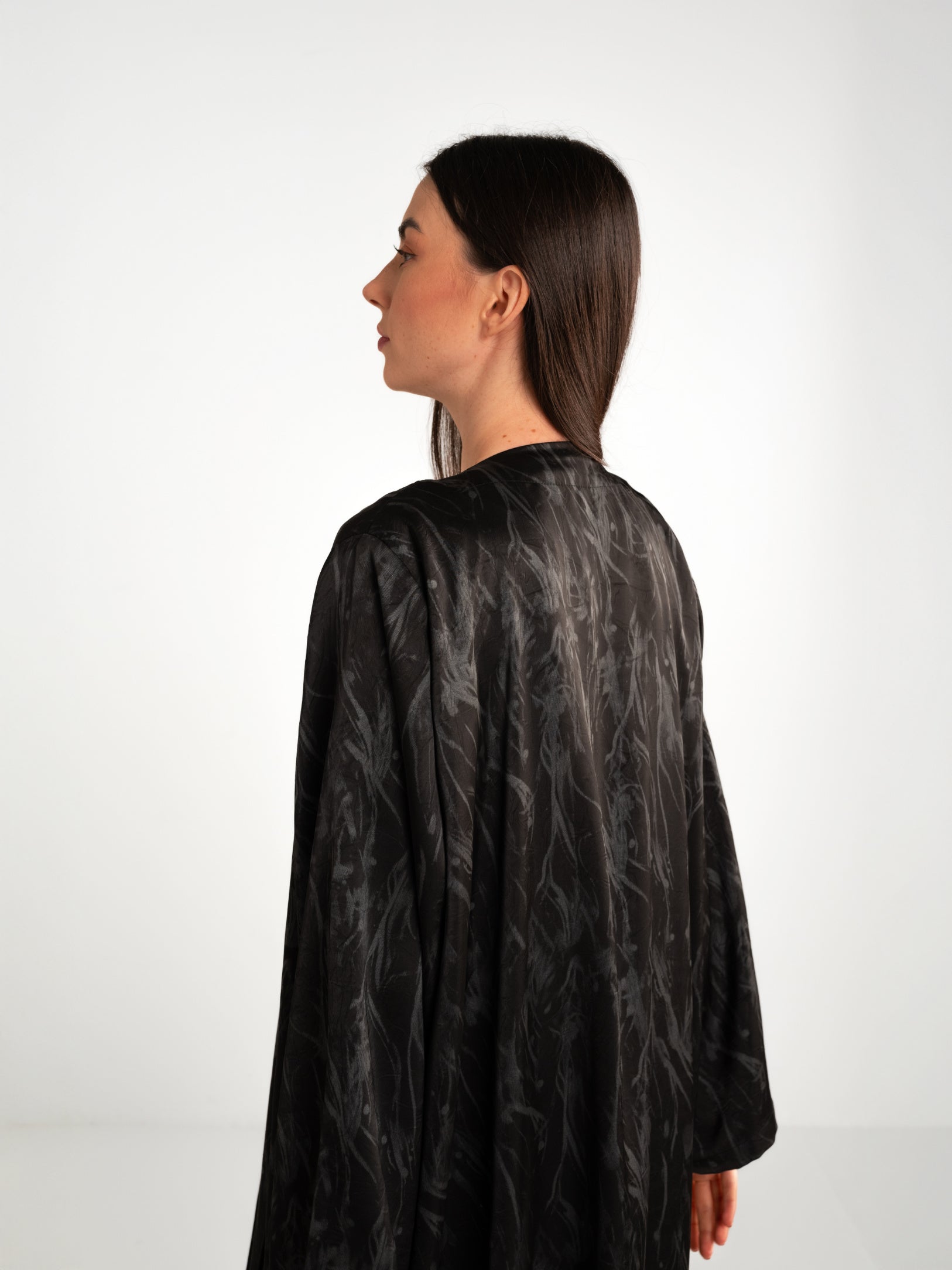 Piping Jacquard Black Abaya