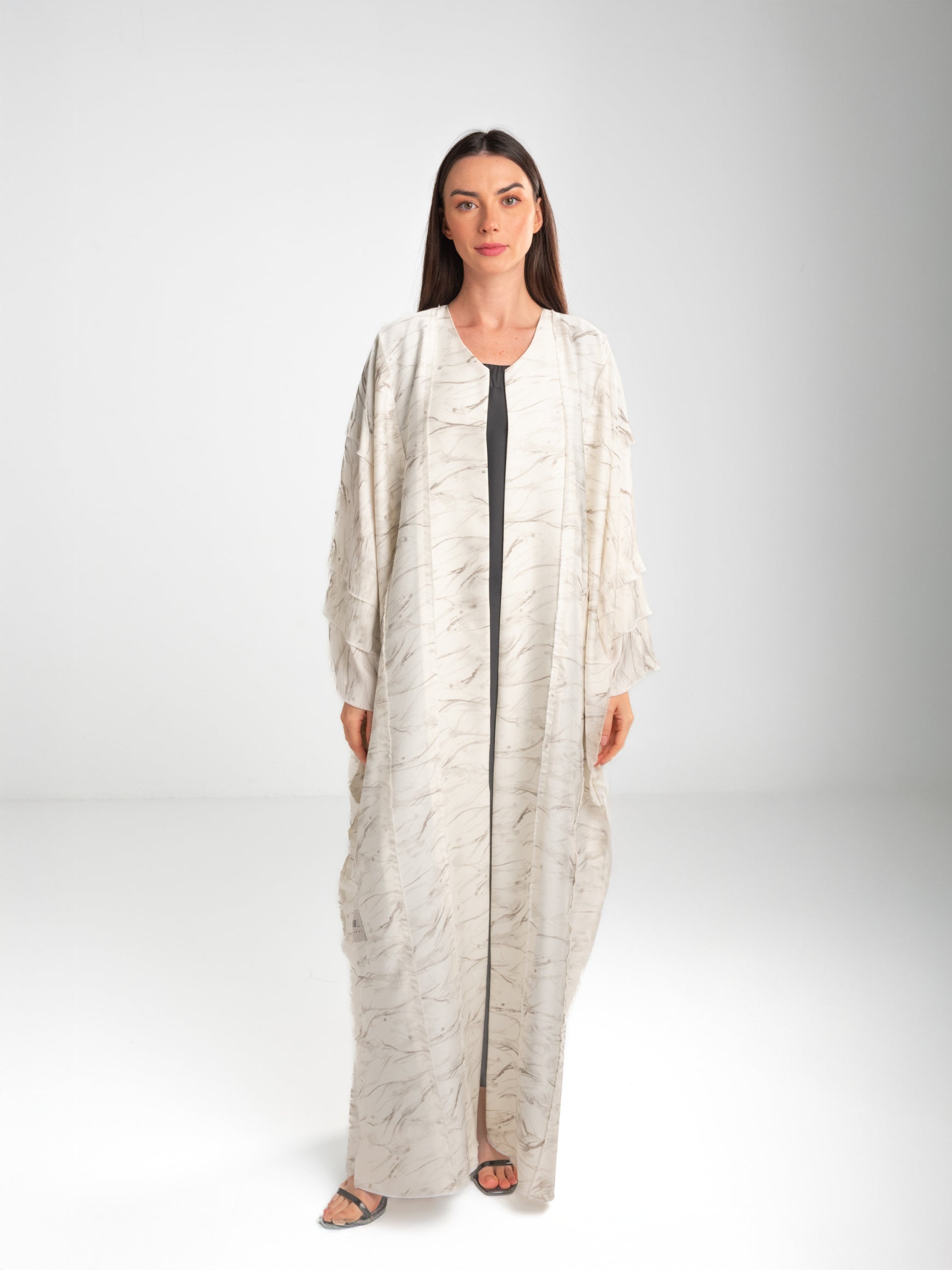 Cut Out Jacquard Off White Off-White Abaya