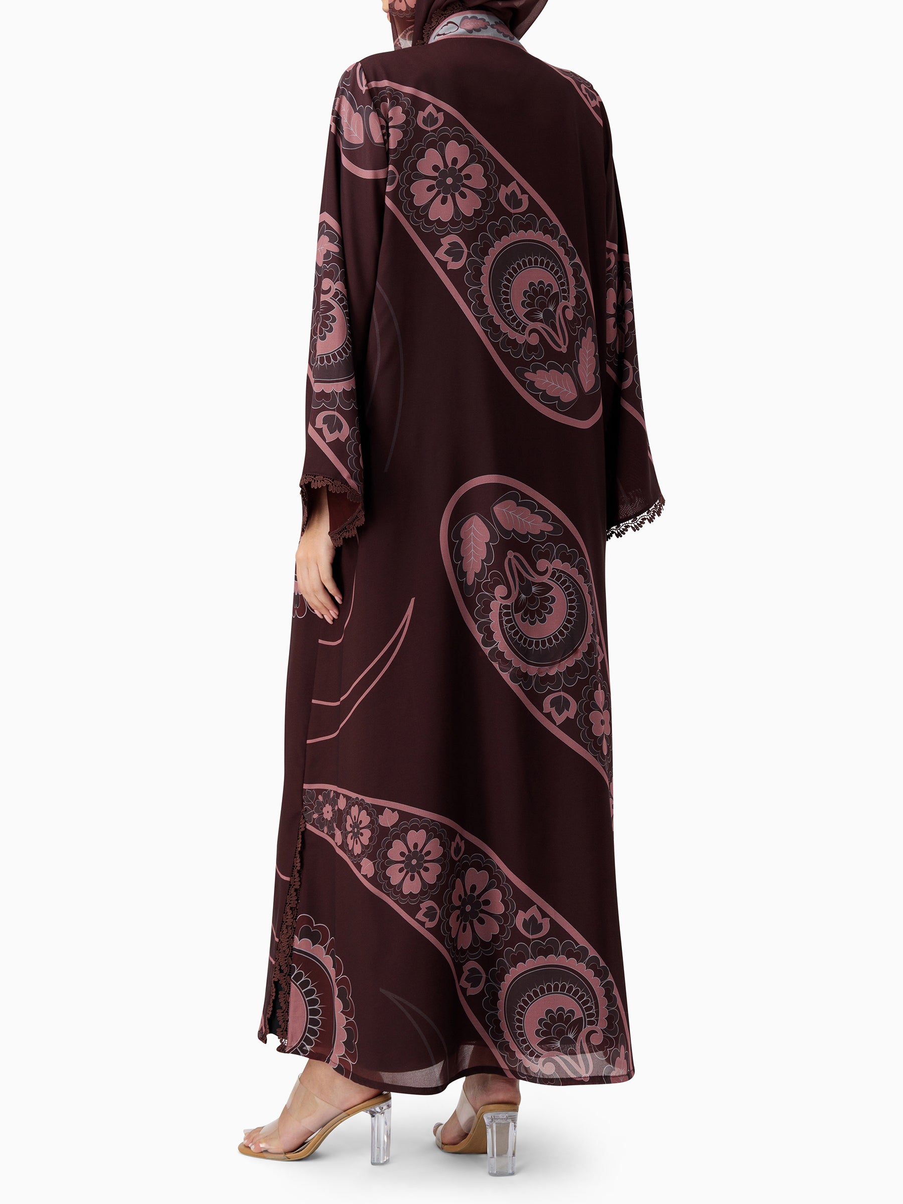 Damask Petals - Printed Maroon Abaya