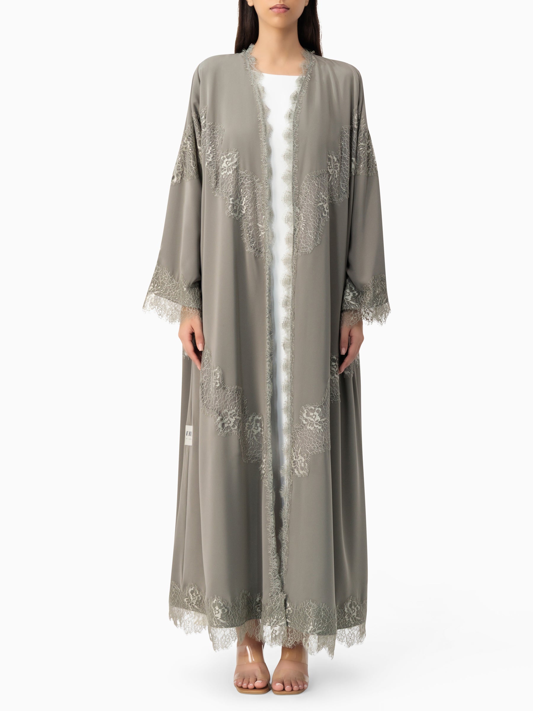Grace - Lines of Dantel (Light Grey Abaya)