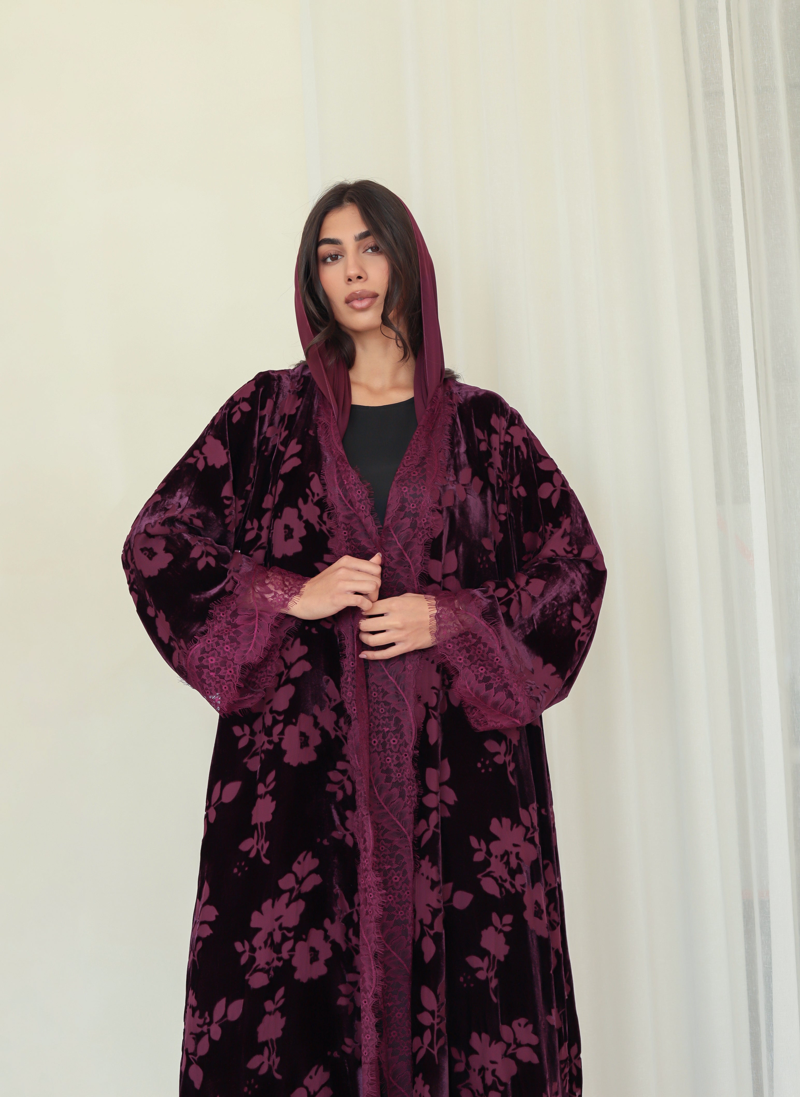 Velvet - Garden Purple/Maroon Abaya