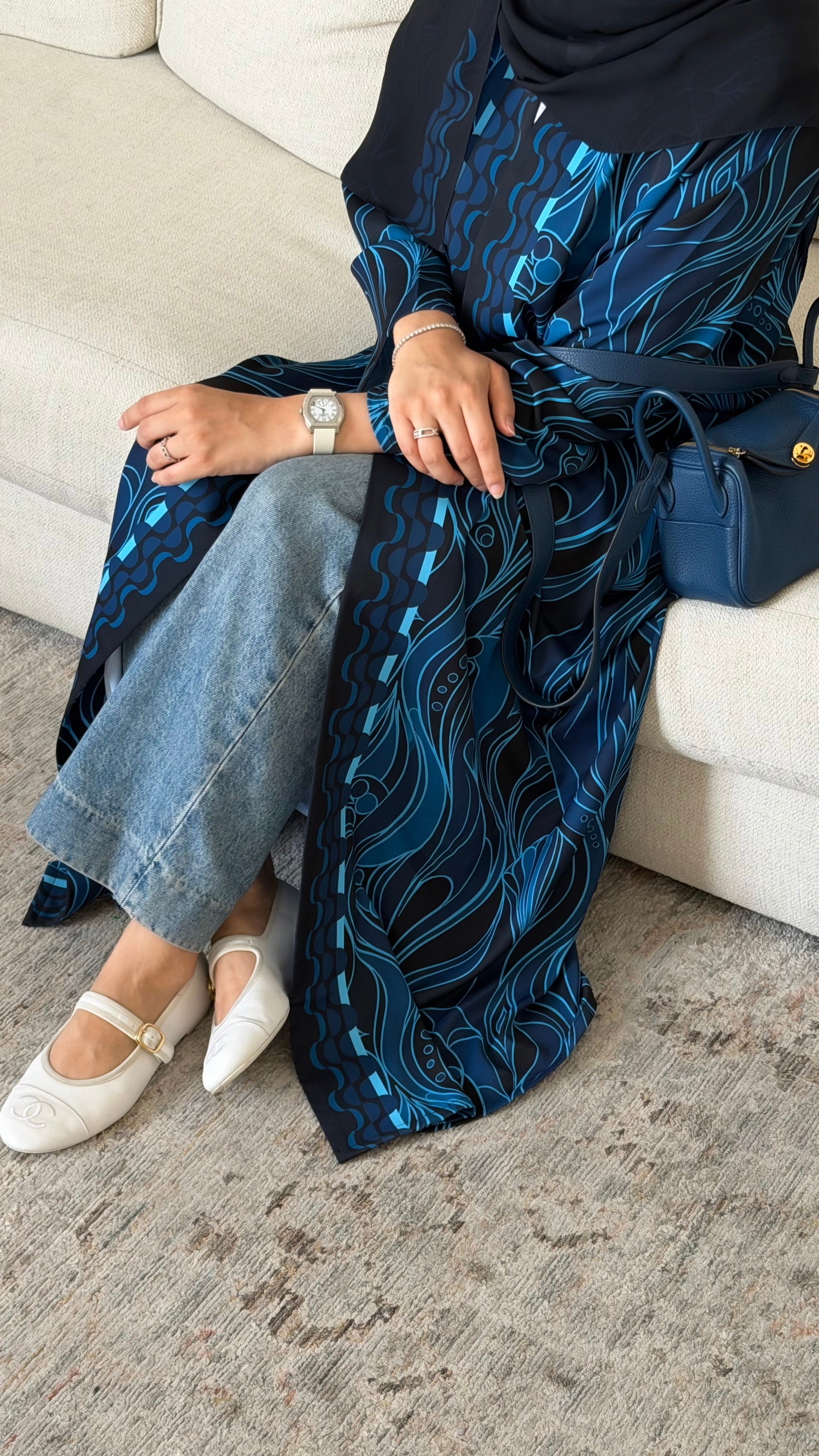 Printed Waves - Navy Blue Abaya