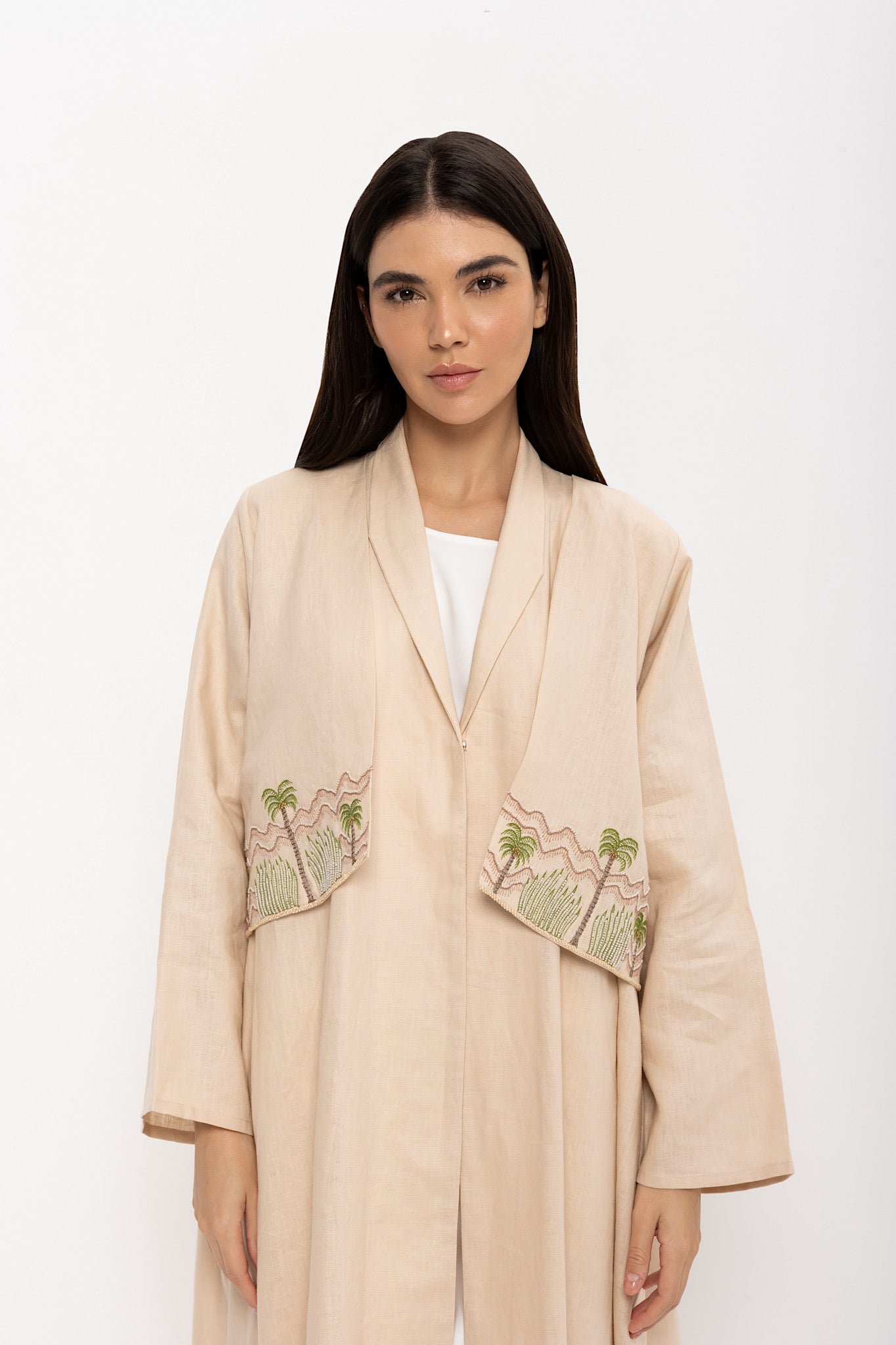 Mount - Linen Palm Tree Embroidery - (Beige Abaya)