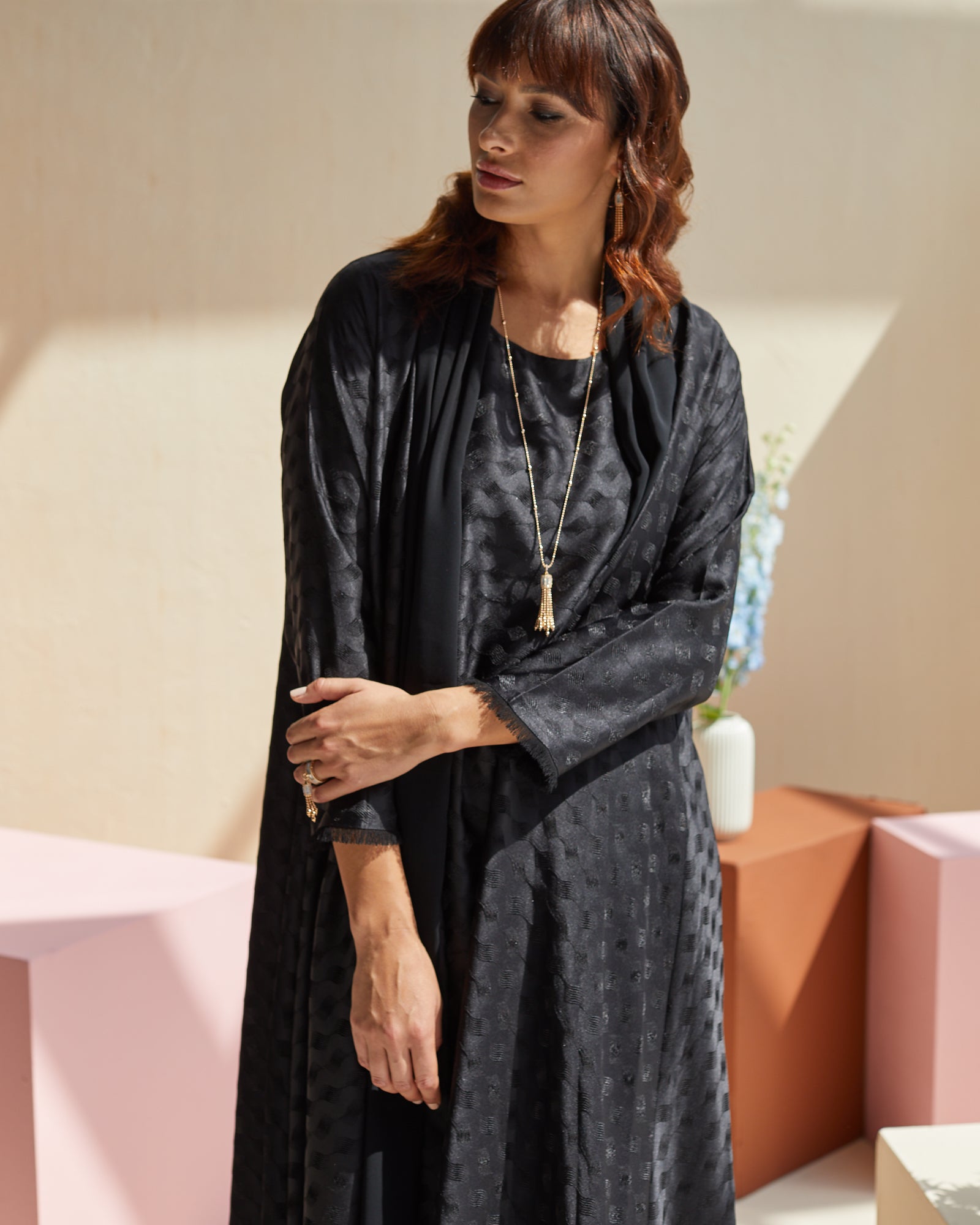 Swan Set - Black Abaya and Dress Set