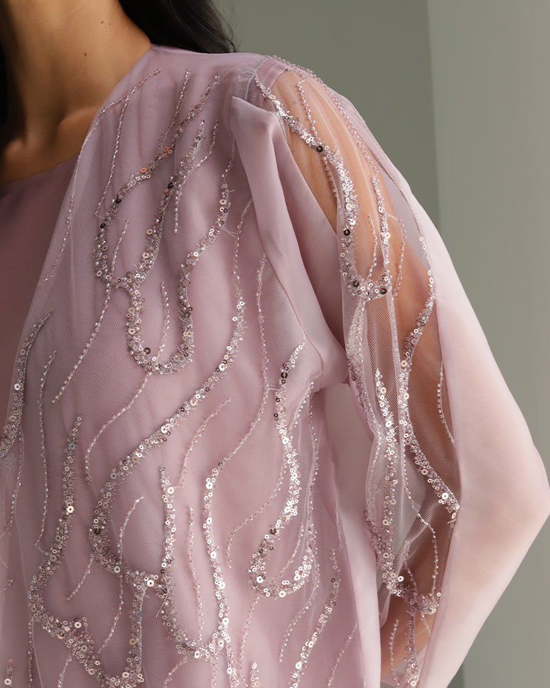 Purple Embellished Organza Set Dress