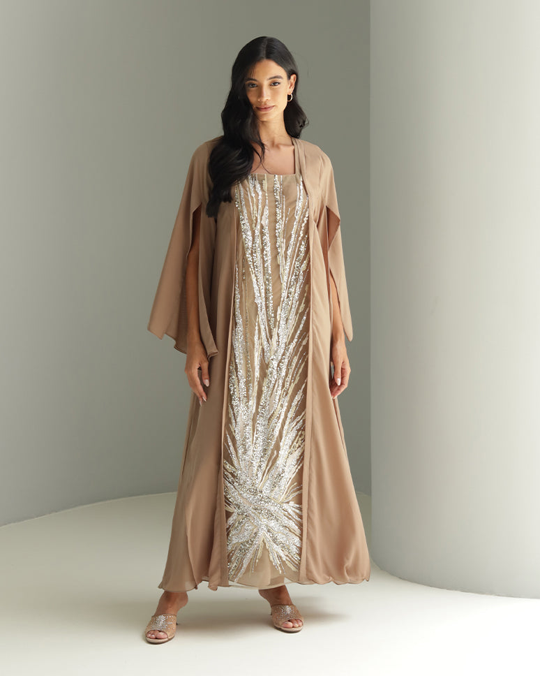 Curved02 Dress - Brown Embellished Dress
