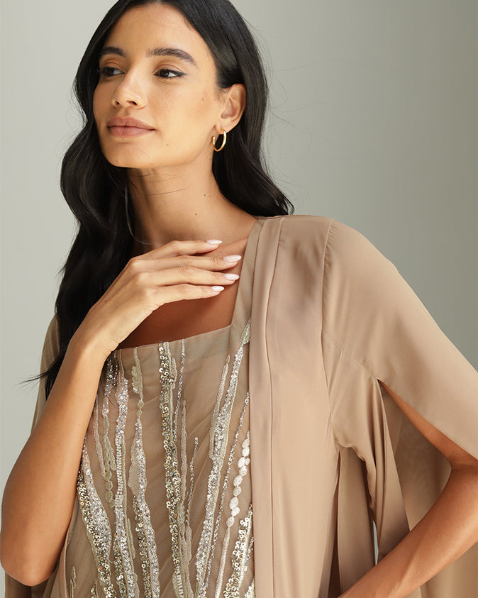 Curved02 Dress - Brown Embellished Dress
