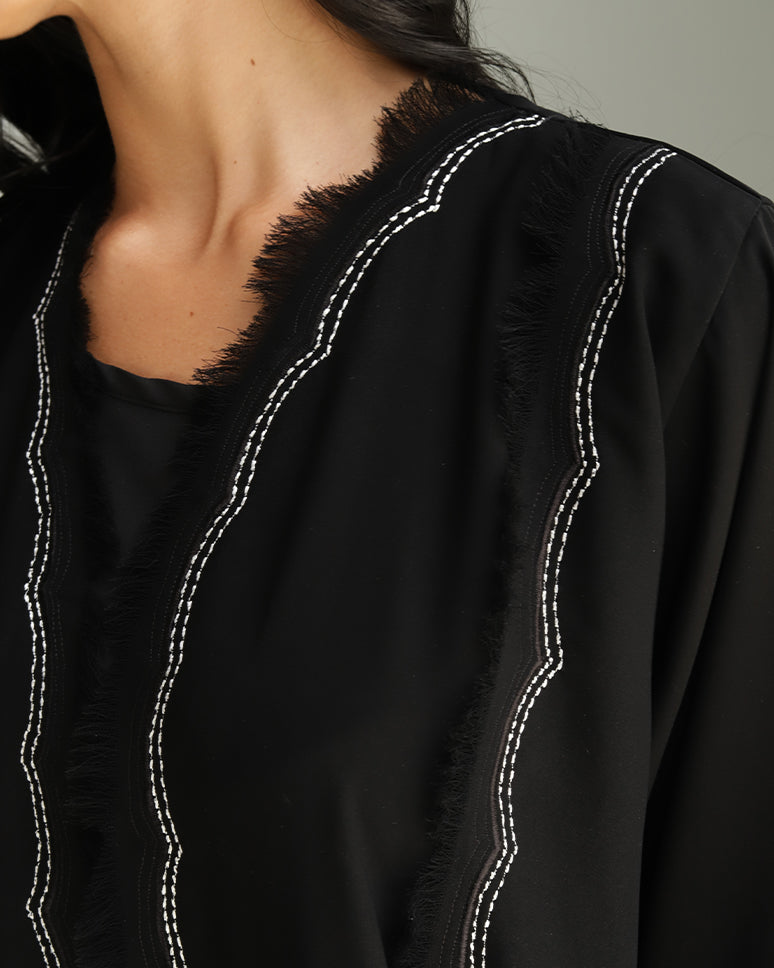 Scallop cut white embroidered abaya