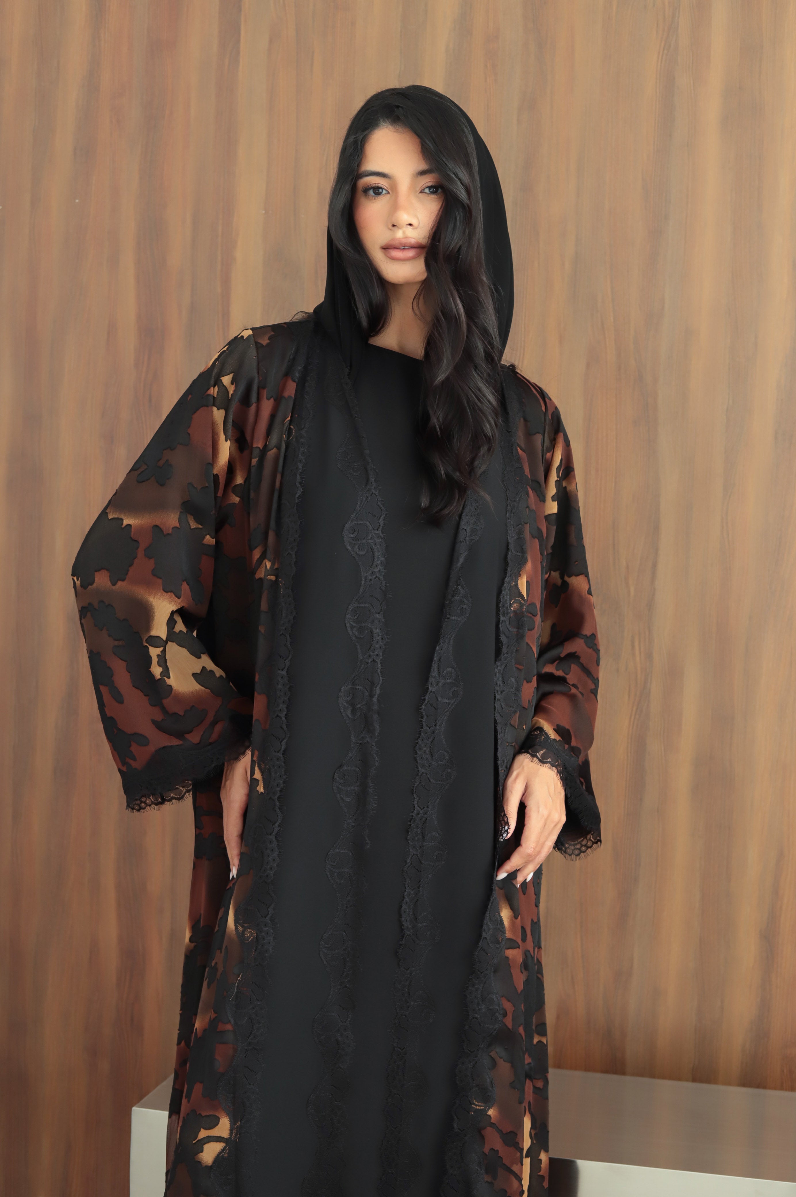 Rimal - Black & Brown Abaya