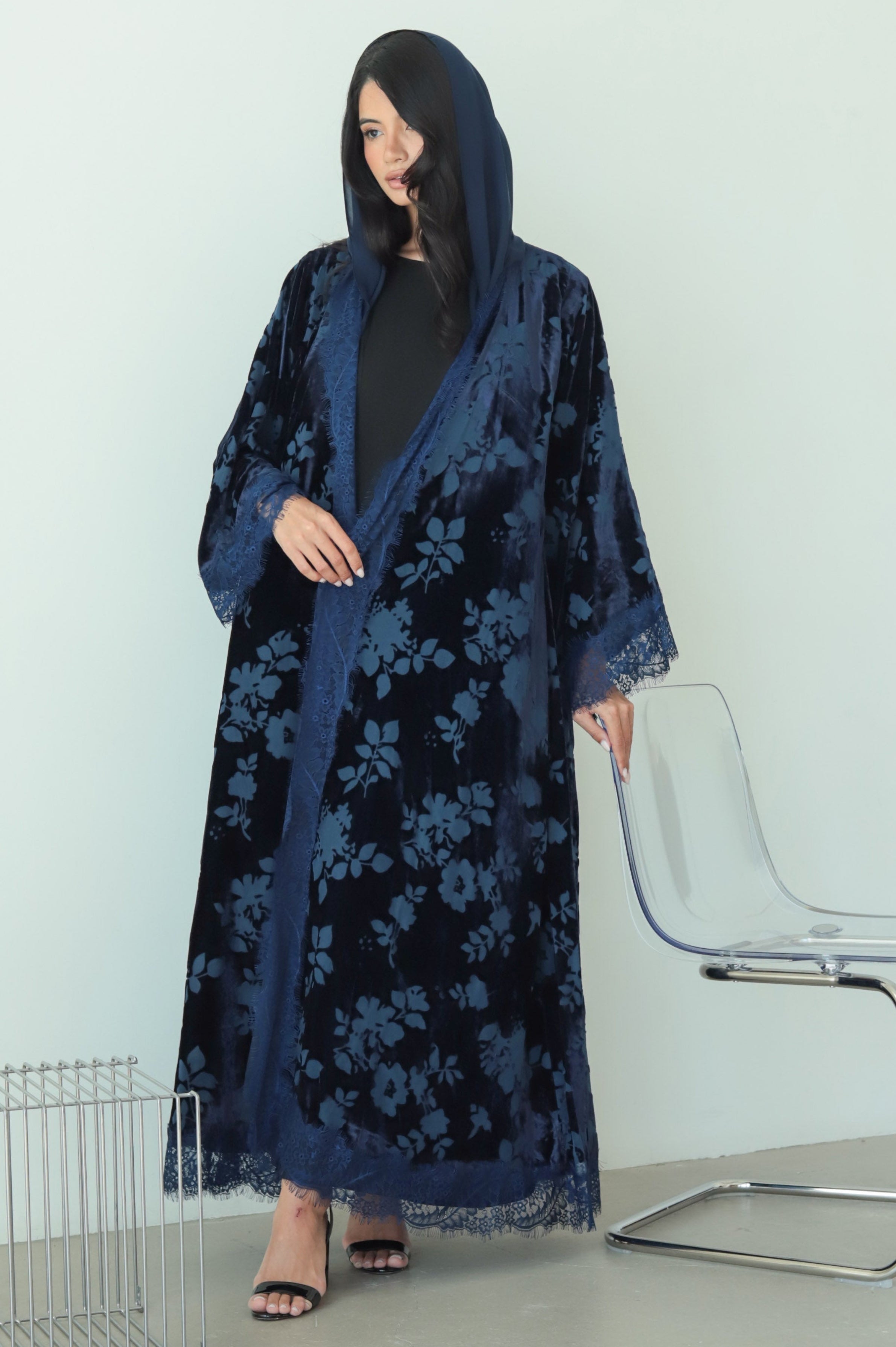 Velvet - Garden Blue Abaya