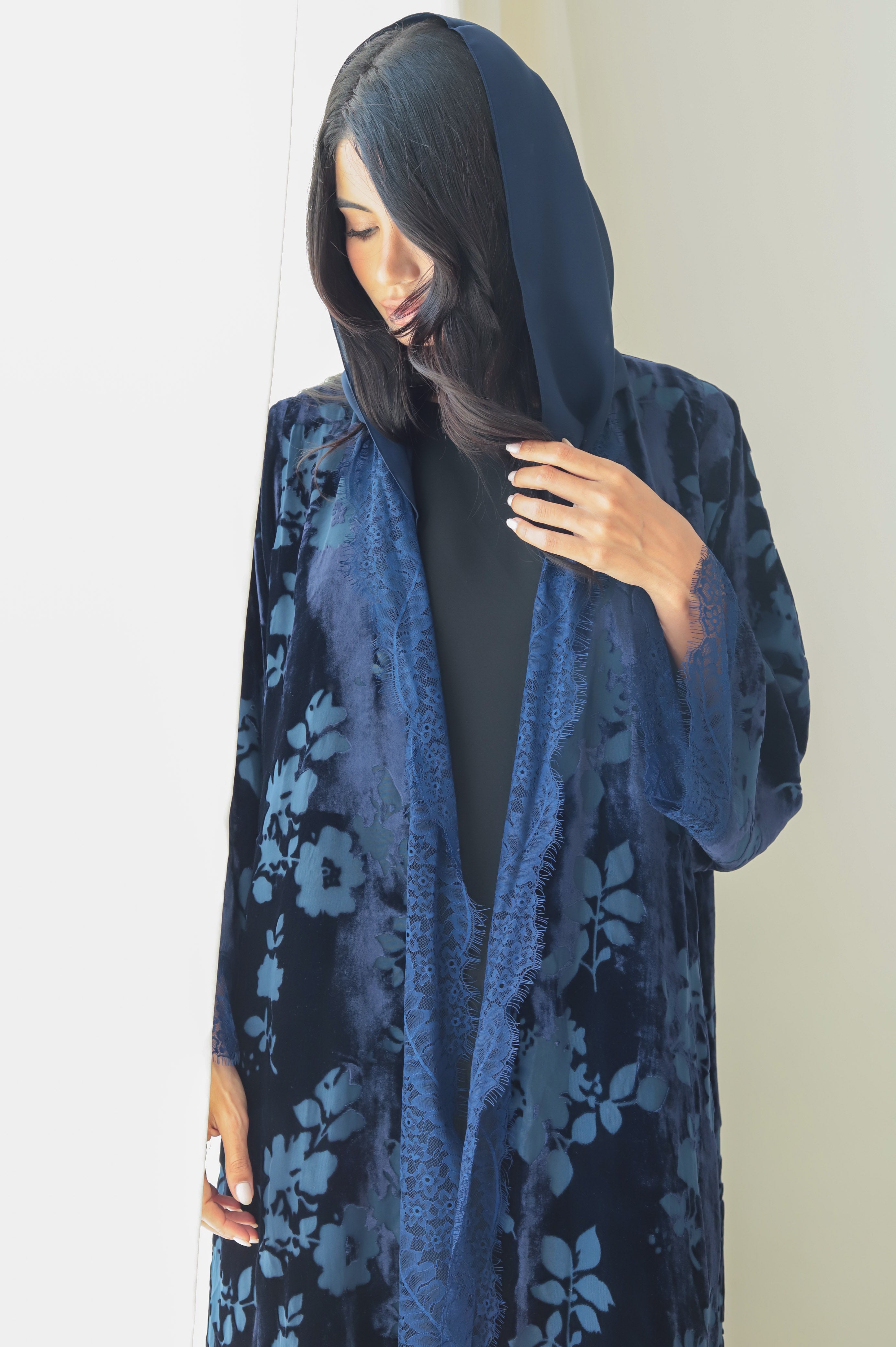 Velvet - Garden Blue Abaya
