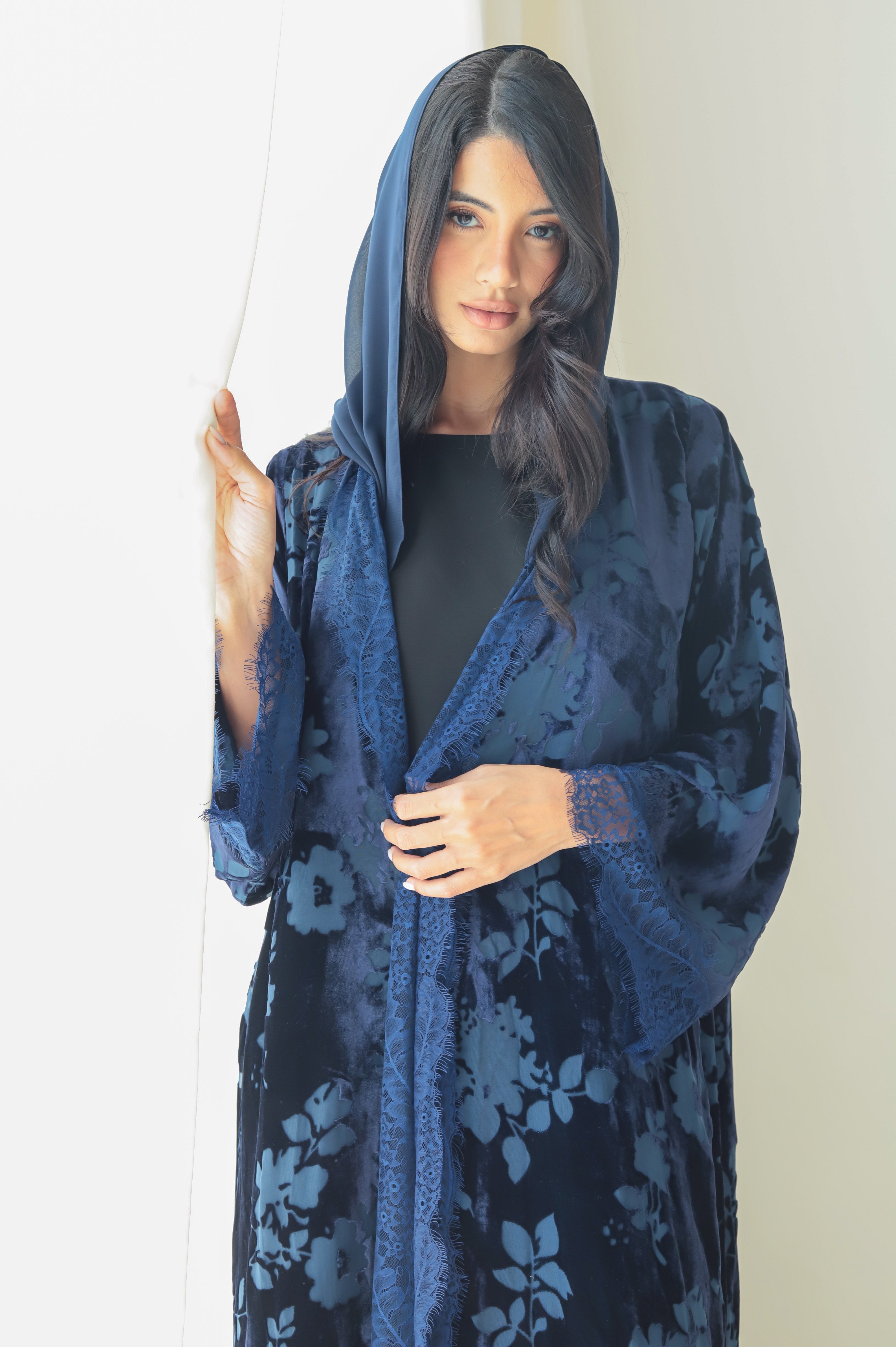 Velvet - Garden Blue Abaya