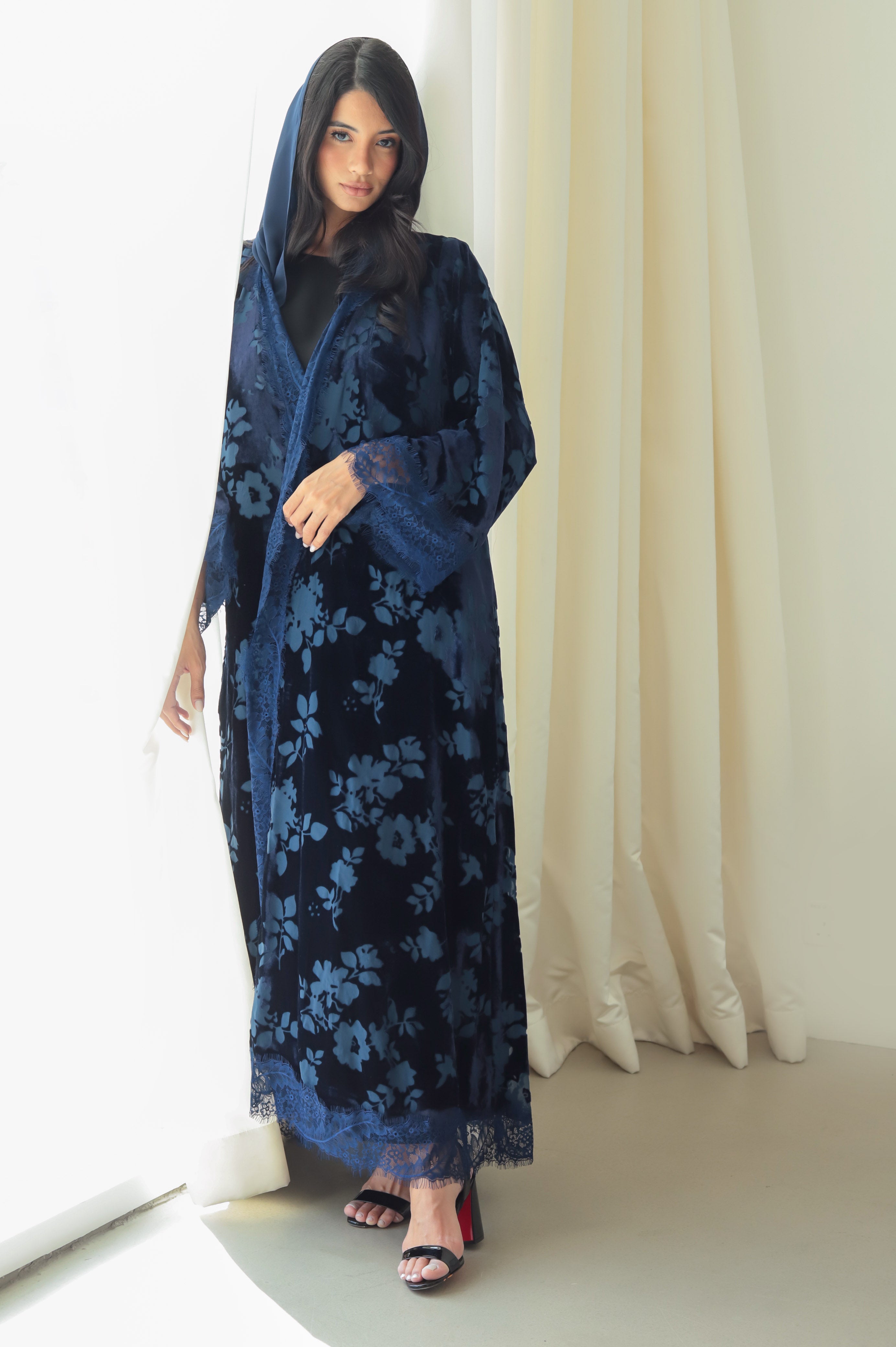 Velvet - Garden Blue Abaya
