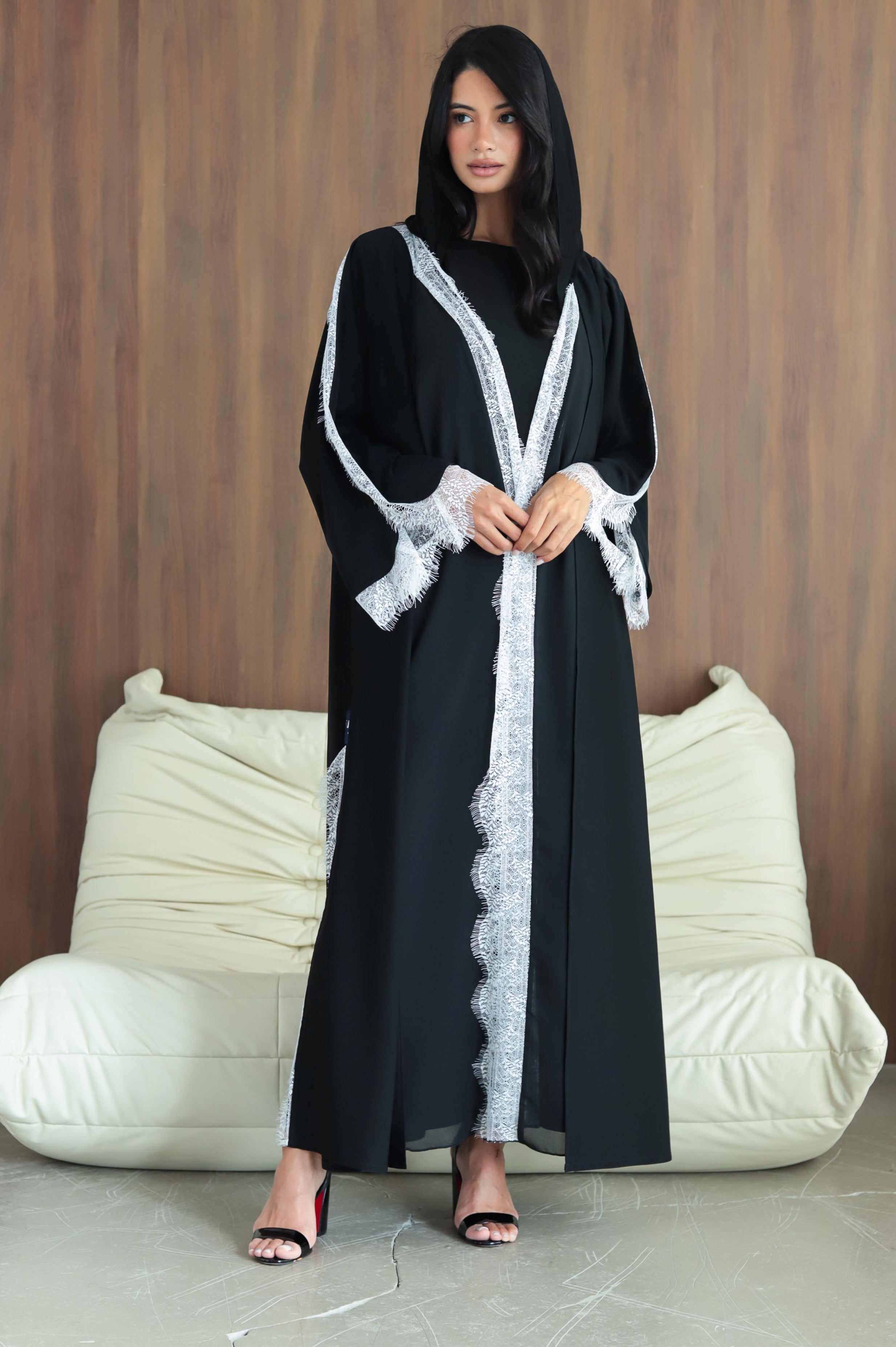 Layali- White Lace ( black Abaya )
