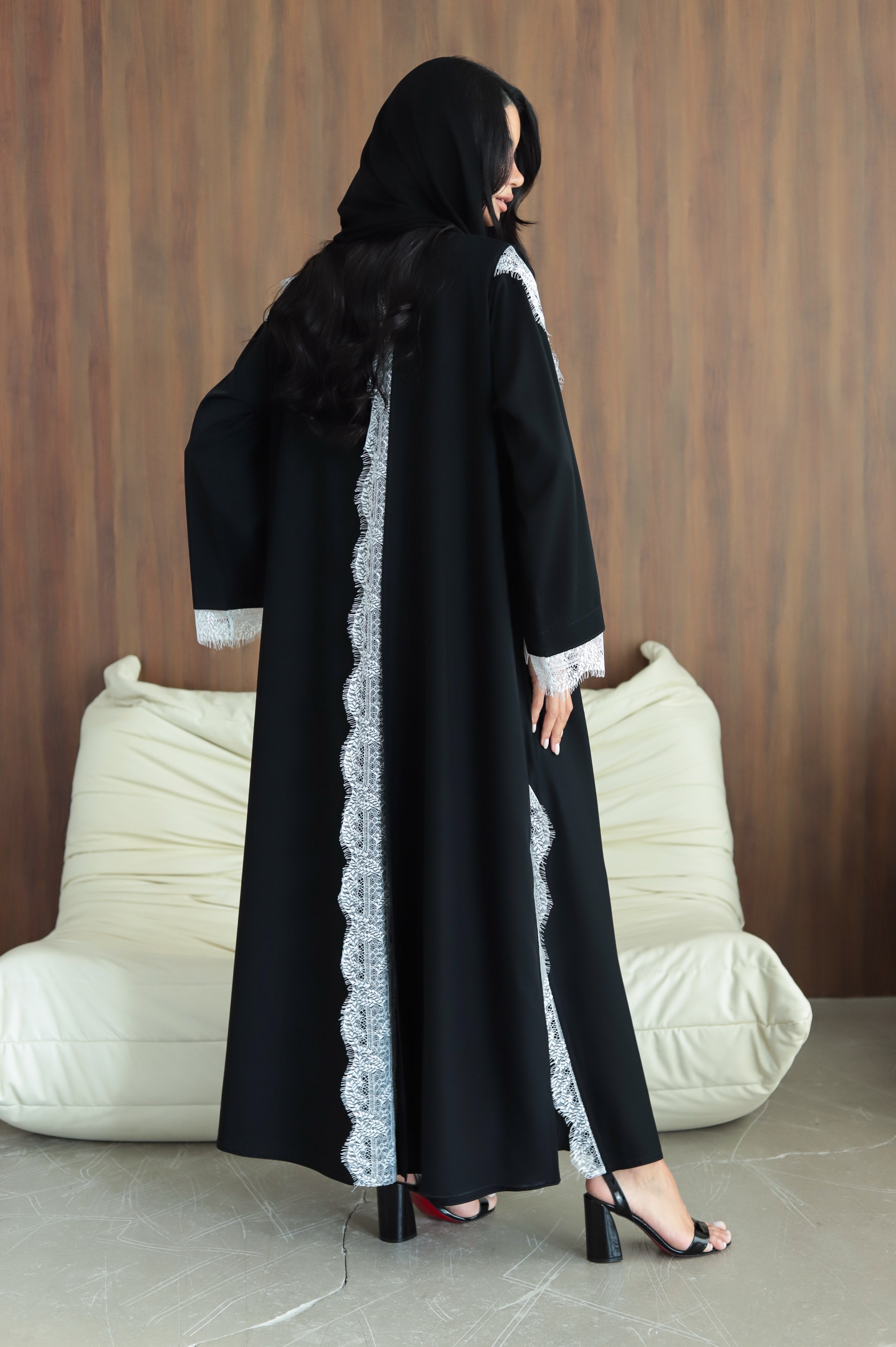 Layali- White Lace ( black Abaya )