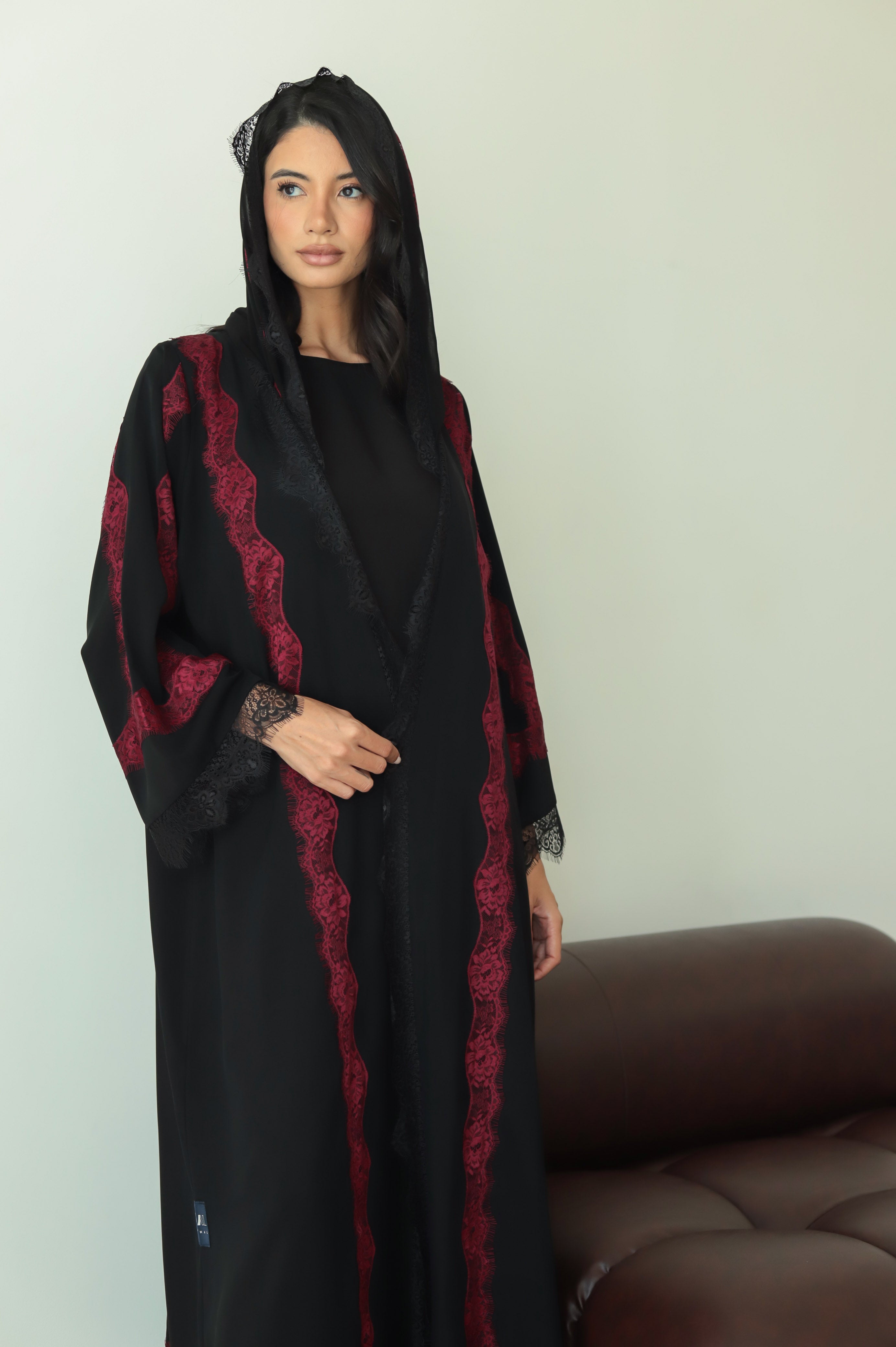 Layali- Maroon Lace ( black Abaya )