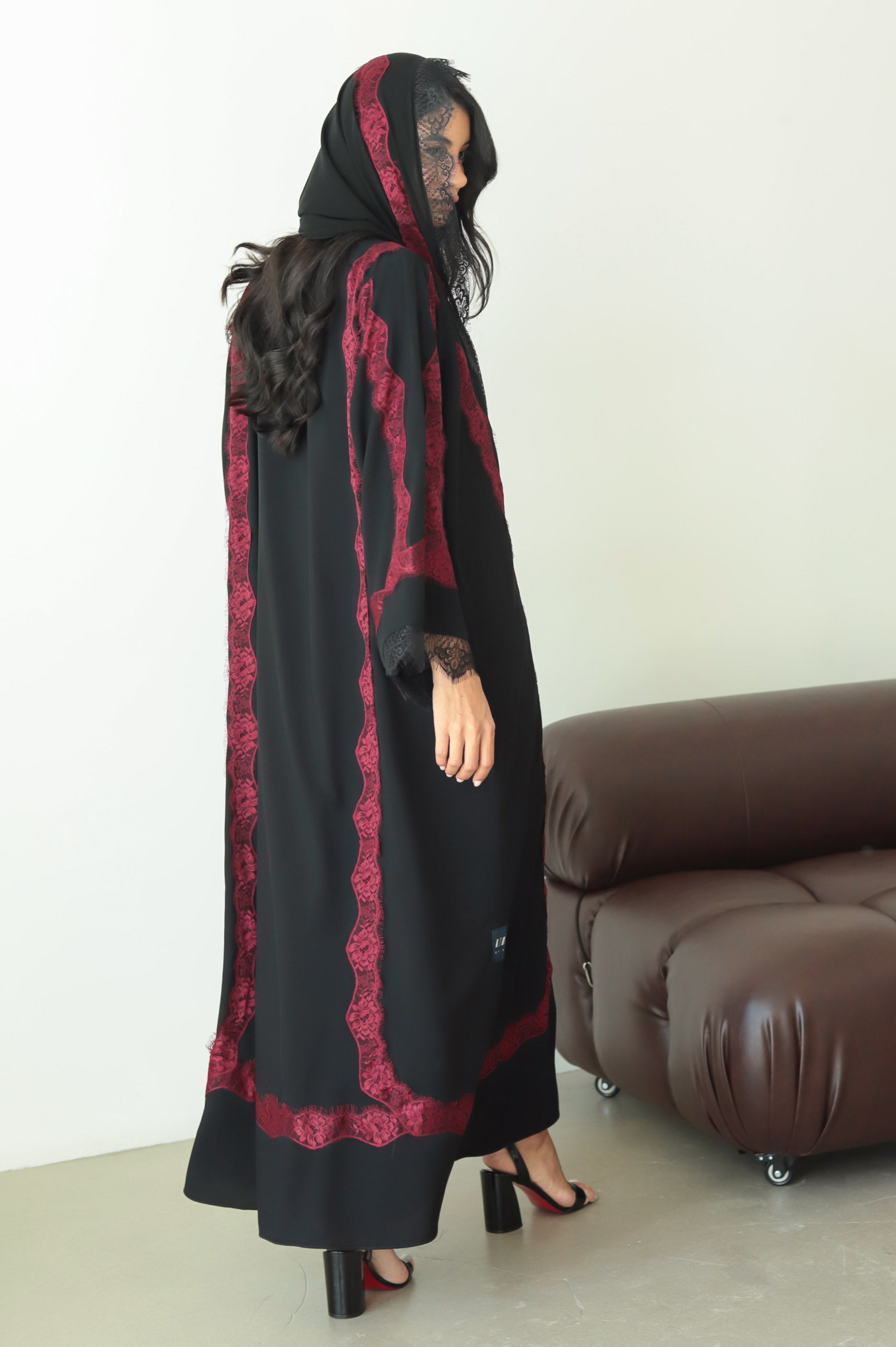 Layali- Maroon Lace ( black Abaya )