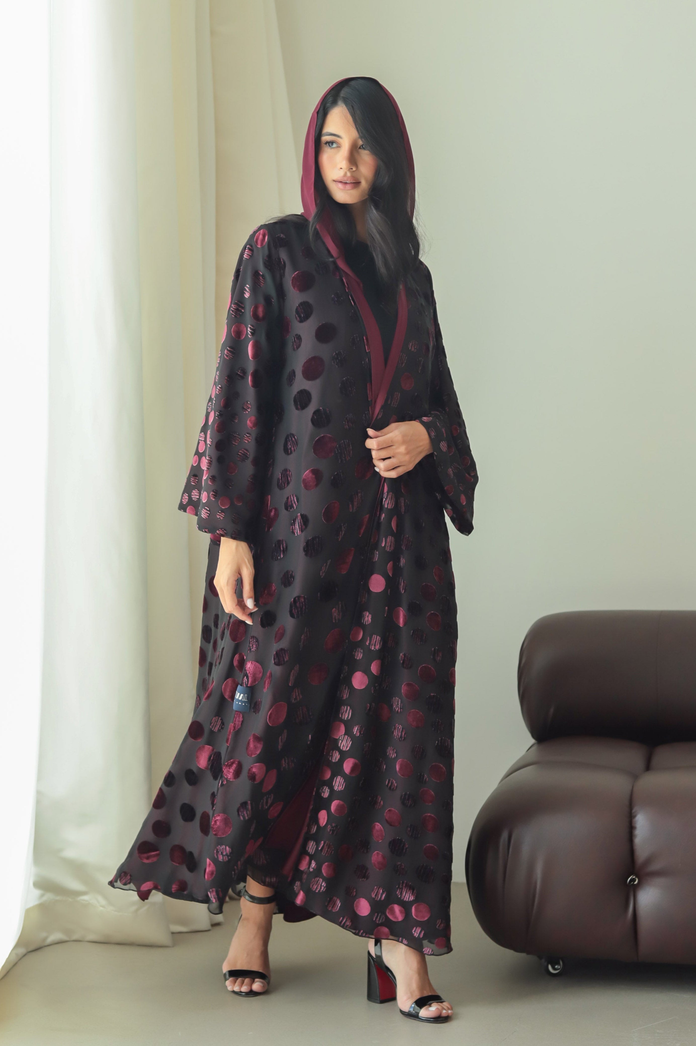 Polka Velvet Maroon Abaya